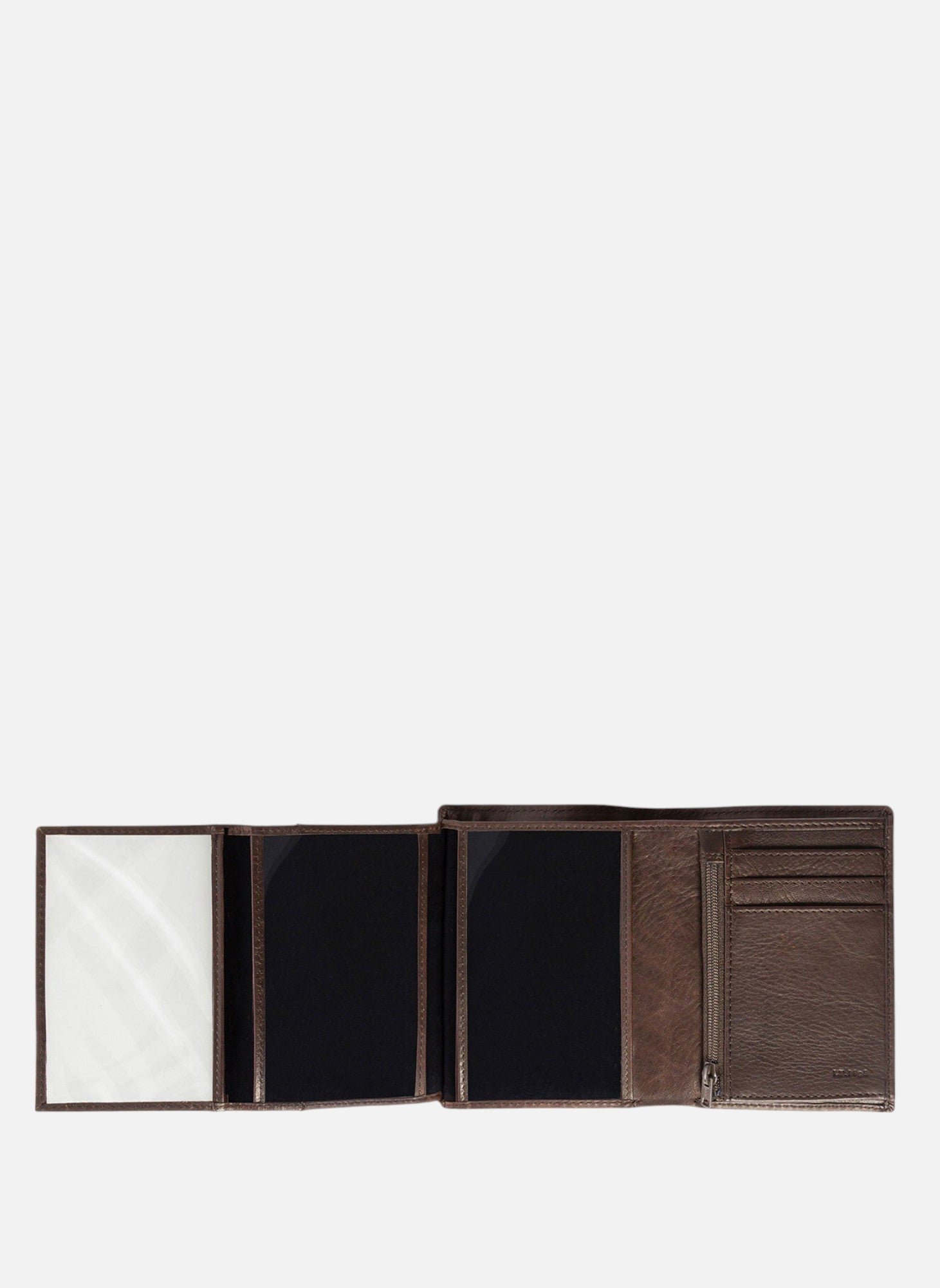 Portefeuille vertical moyen modèle zippé 3 volets en cuir huilé Marron