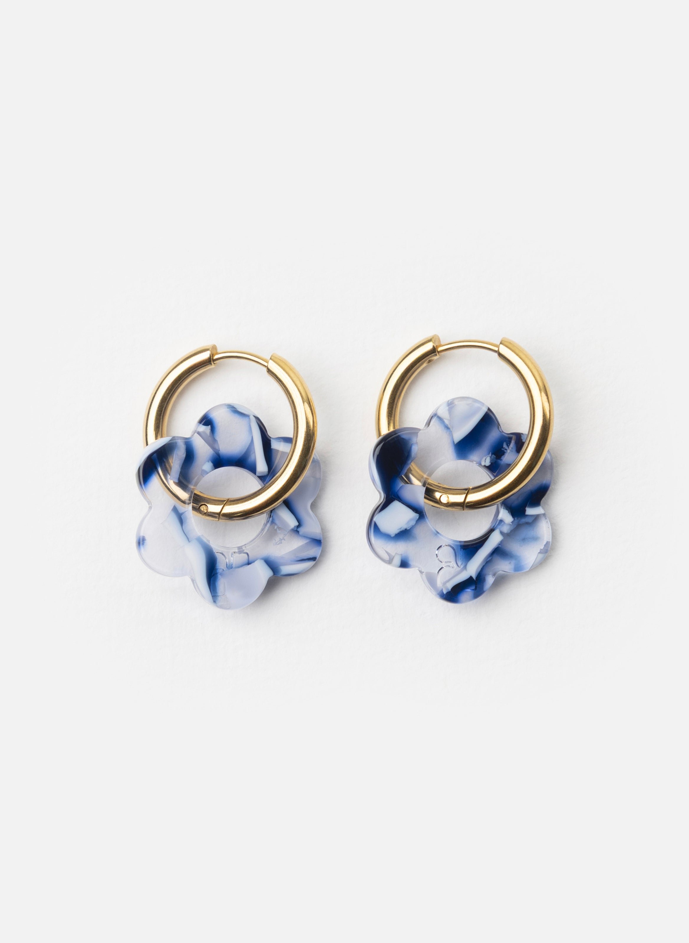 Boucles d'oreilles Baby Fleurette avec anneaux en acier inoxydable doré KURAGE GINZA Bleu