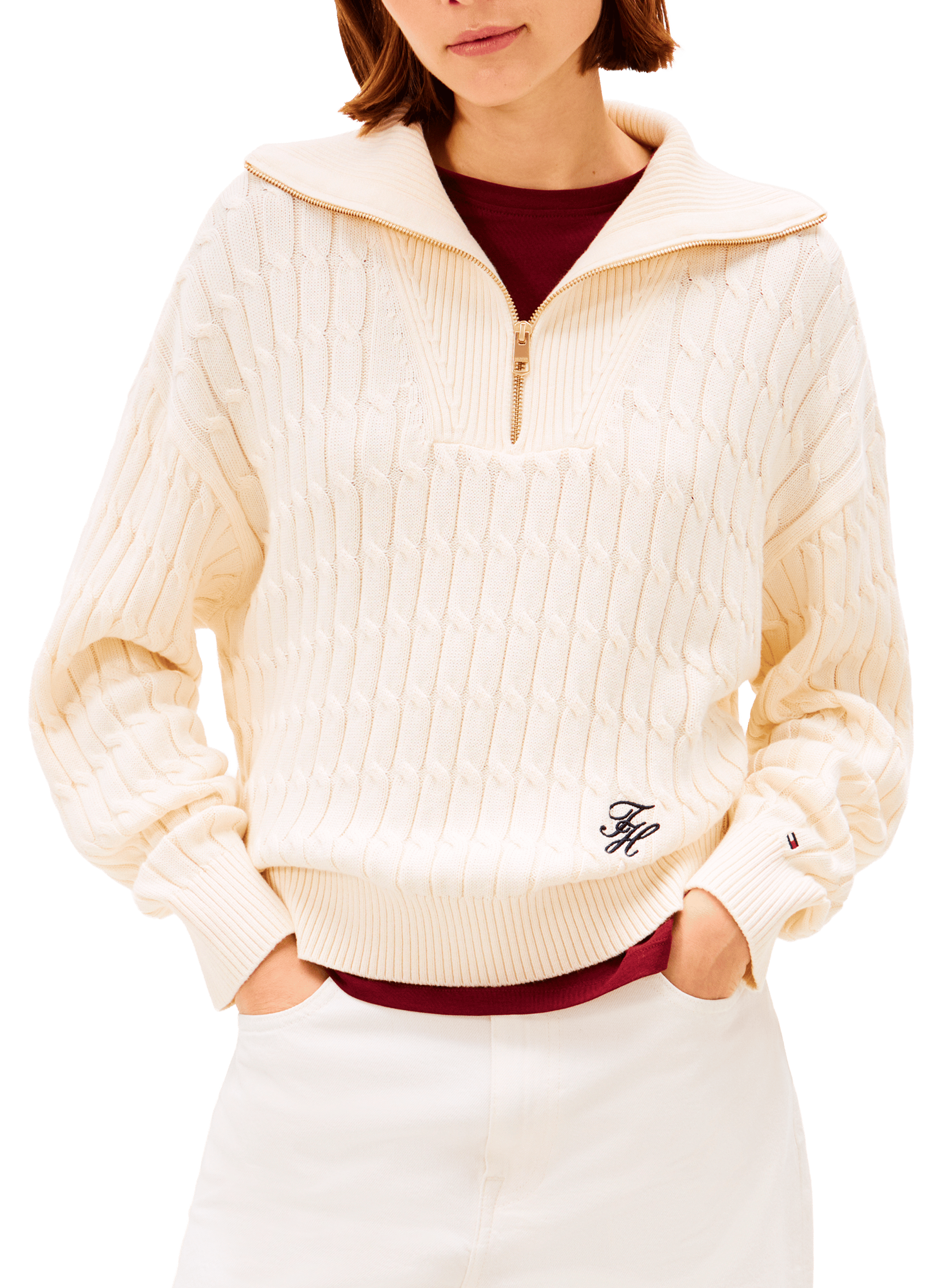 Pull à col montant en coton TOMMY HILFIGER Beige