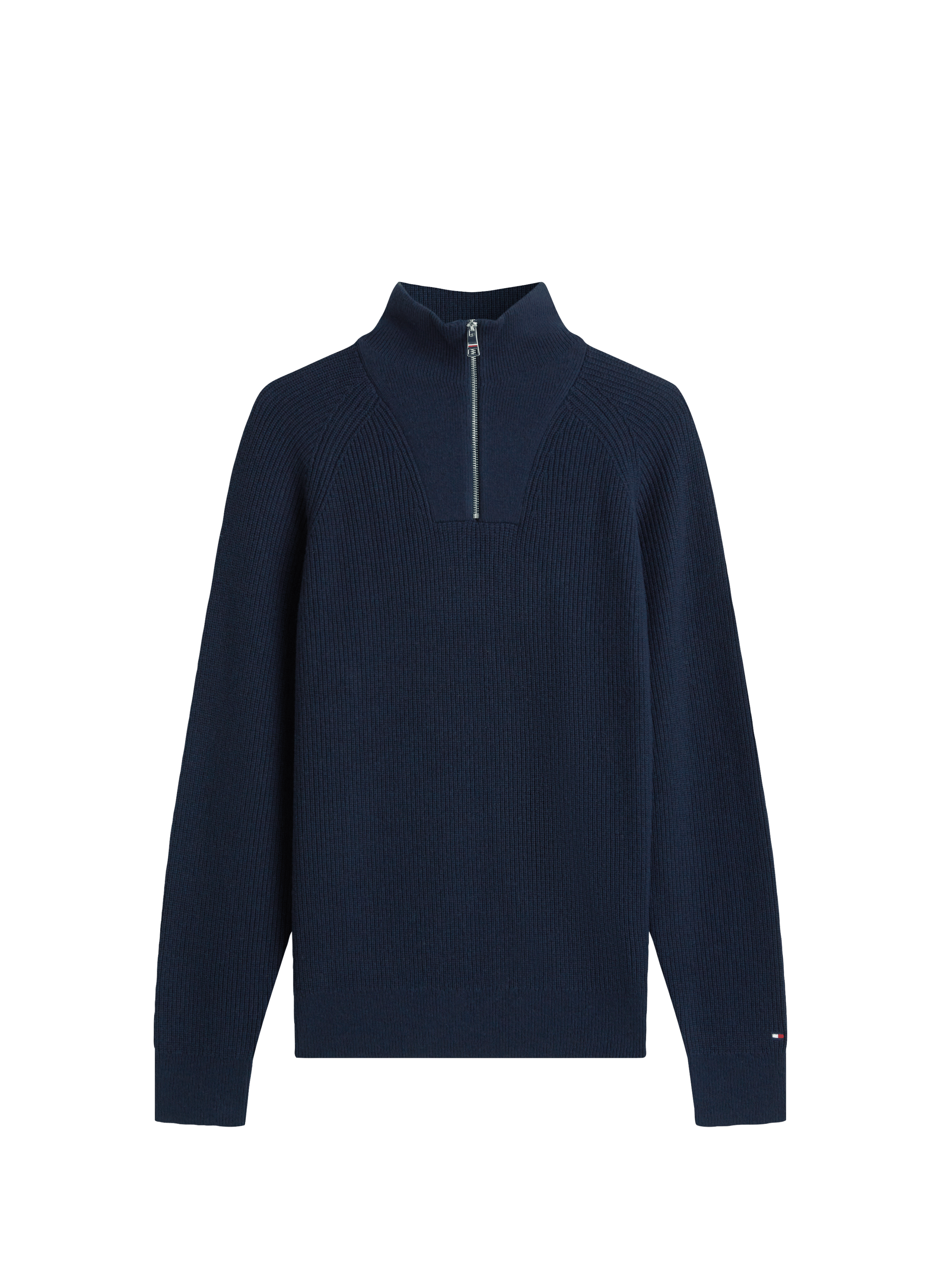 Pull col montant zippé en coton et laine mélangés TOMMY HILFIGER Bleu