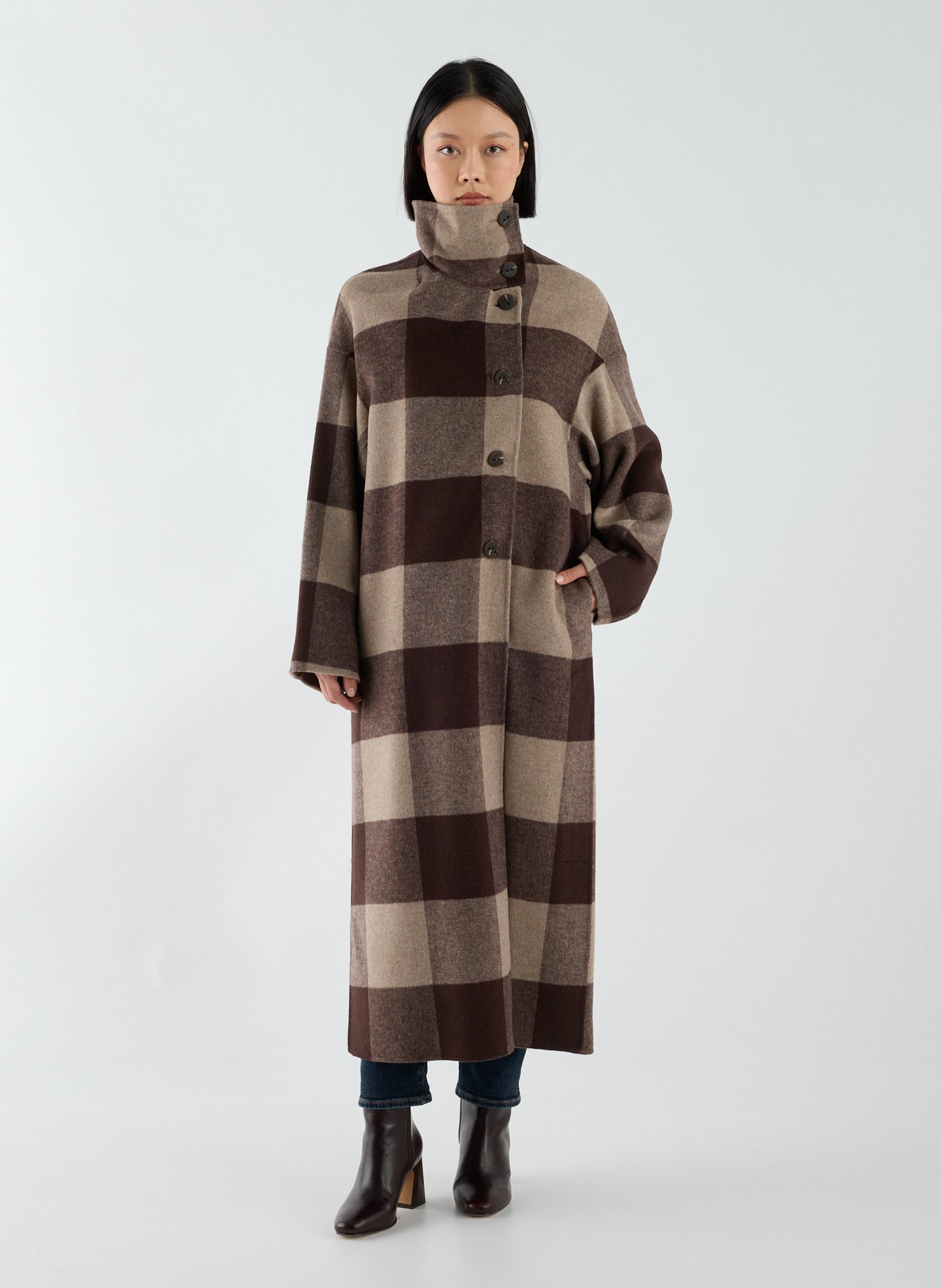 Manteau long à carreaux en laine mérinos mélangée ADOLFO DOMINGUEZ Multicolore