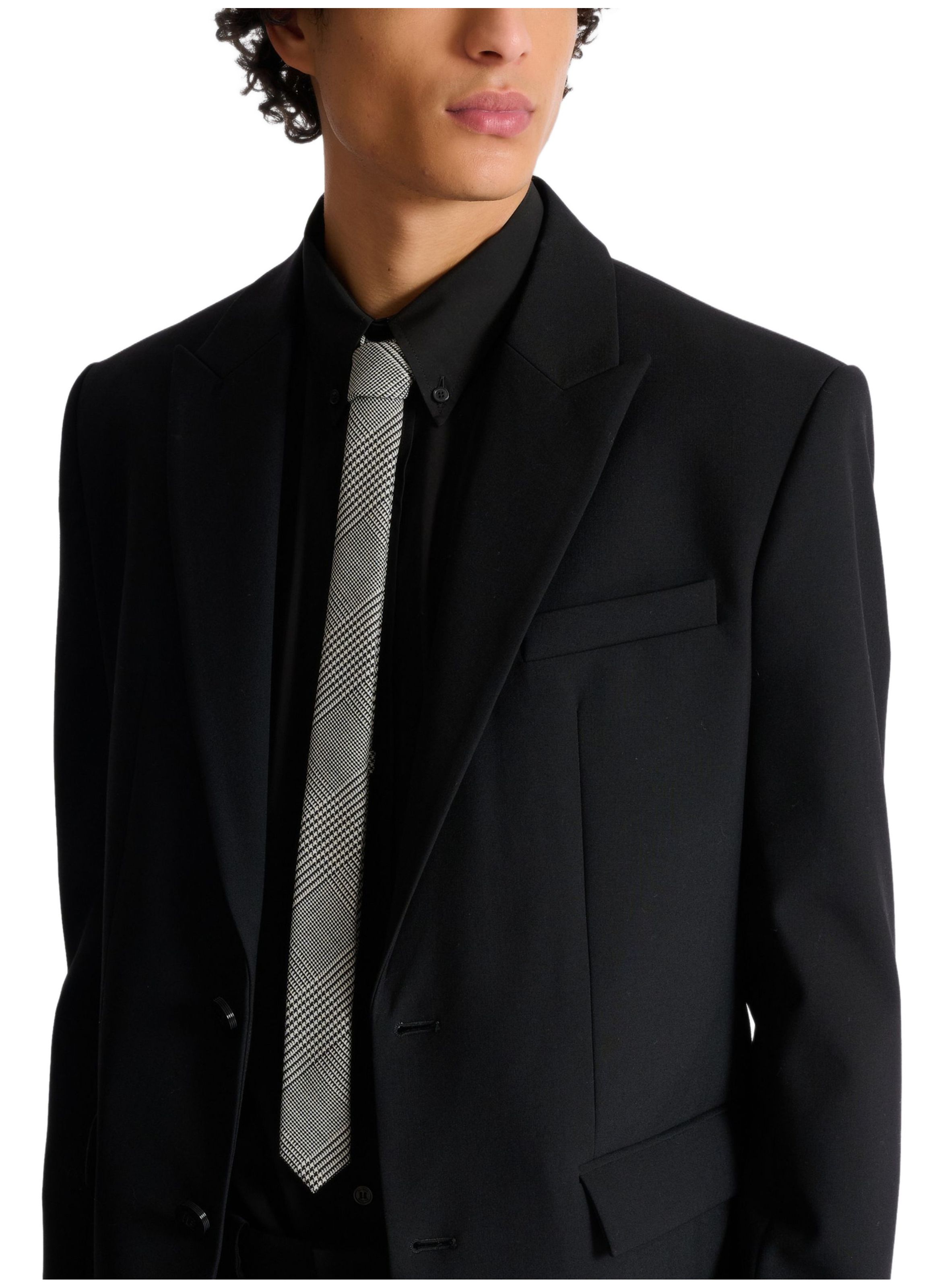Cravate fine en laine à motif prince de galles BALMAIN Noir