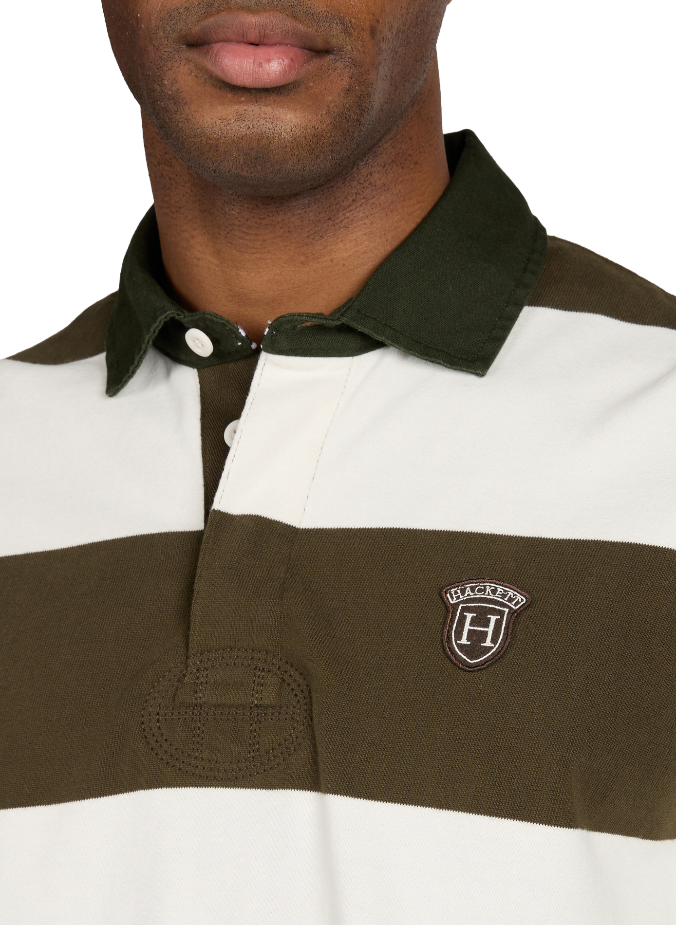 Polo manches longues rayé en coton HACKETT Blanc