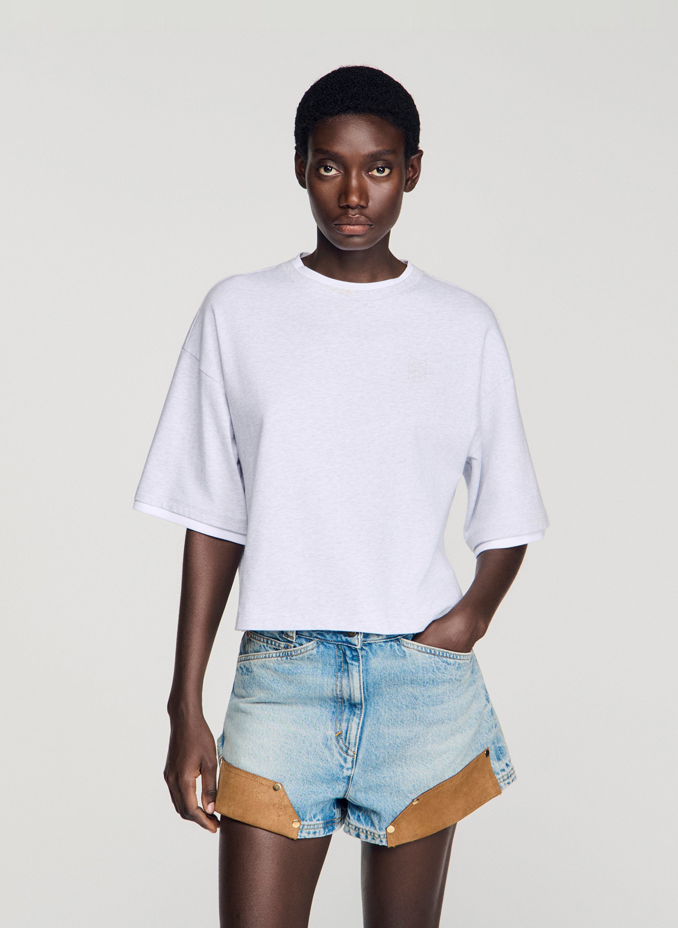 Tee-shirt oversize col rond en coton SANDRO Gris