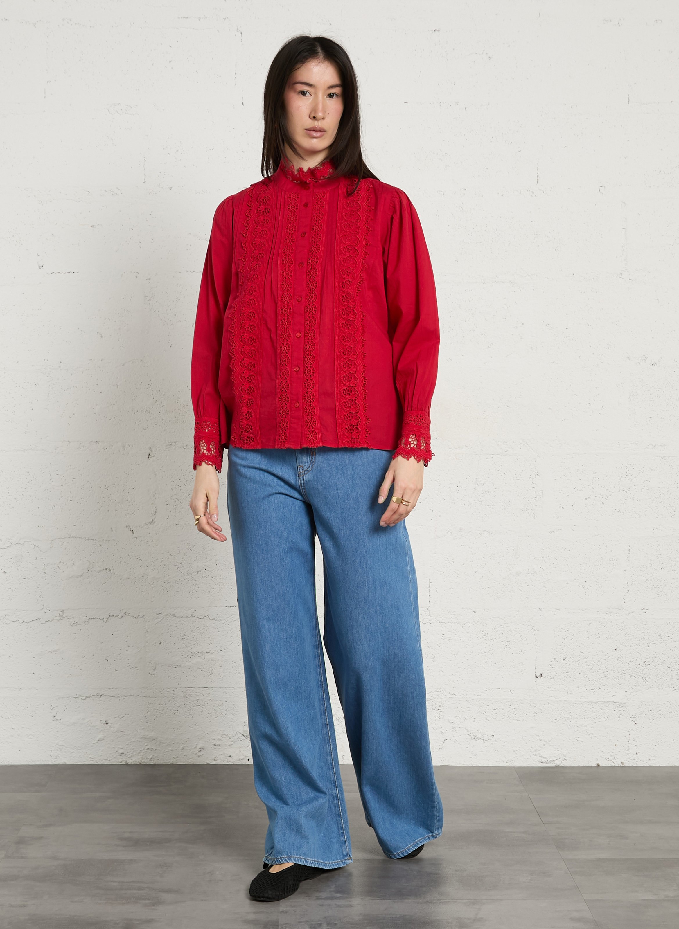 Chemiser boutonné à dentelle dalila MAISON 123 Rouge