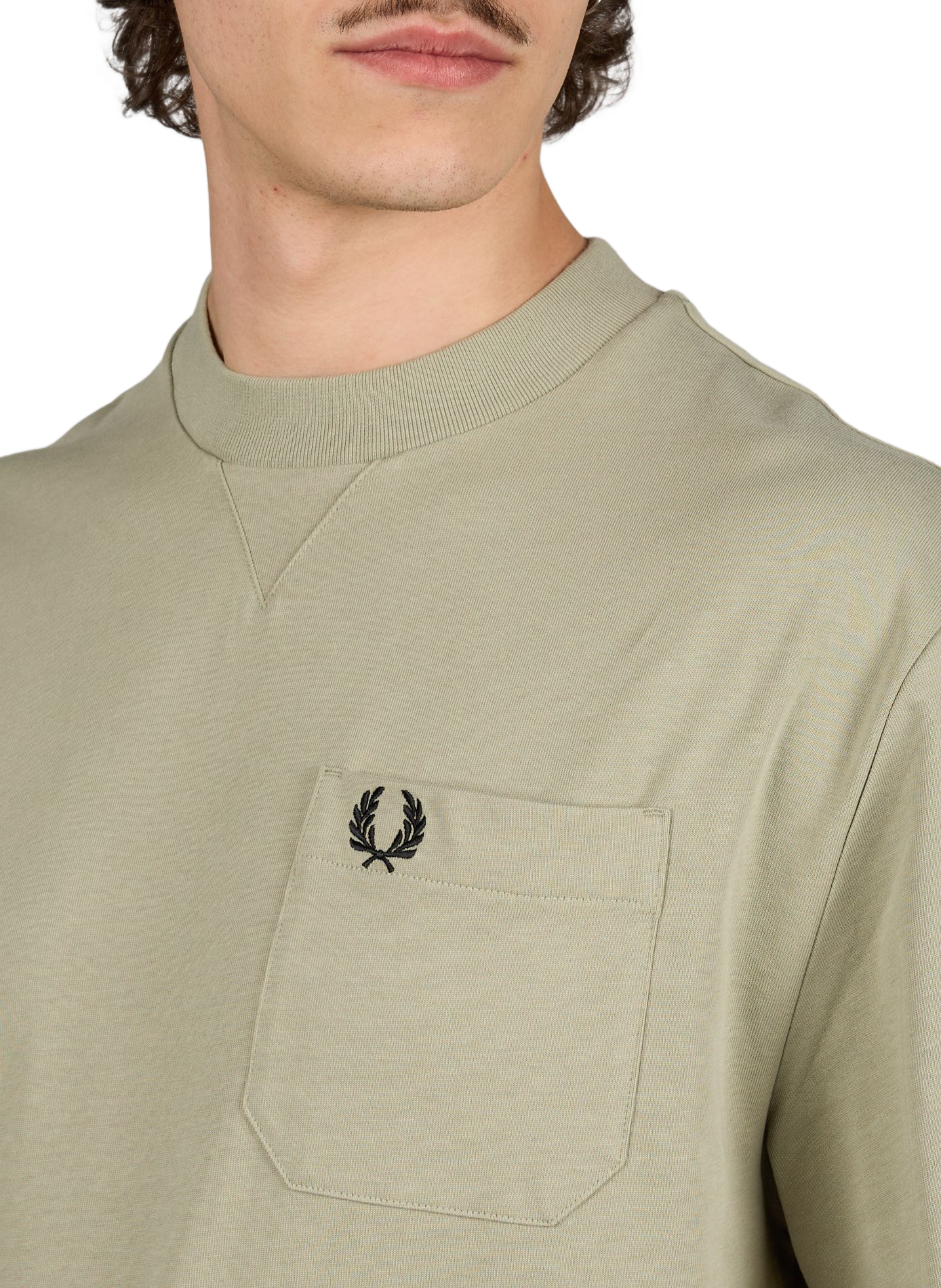 T-shirt uni à col rond en coton FRED PERRY Vert