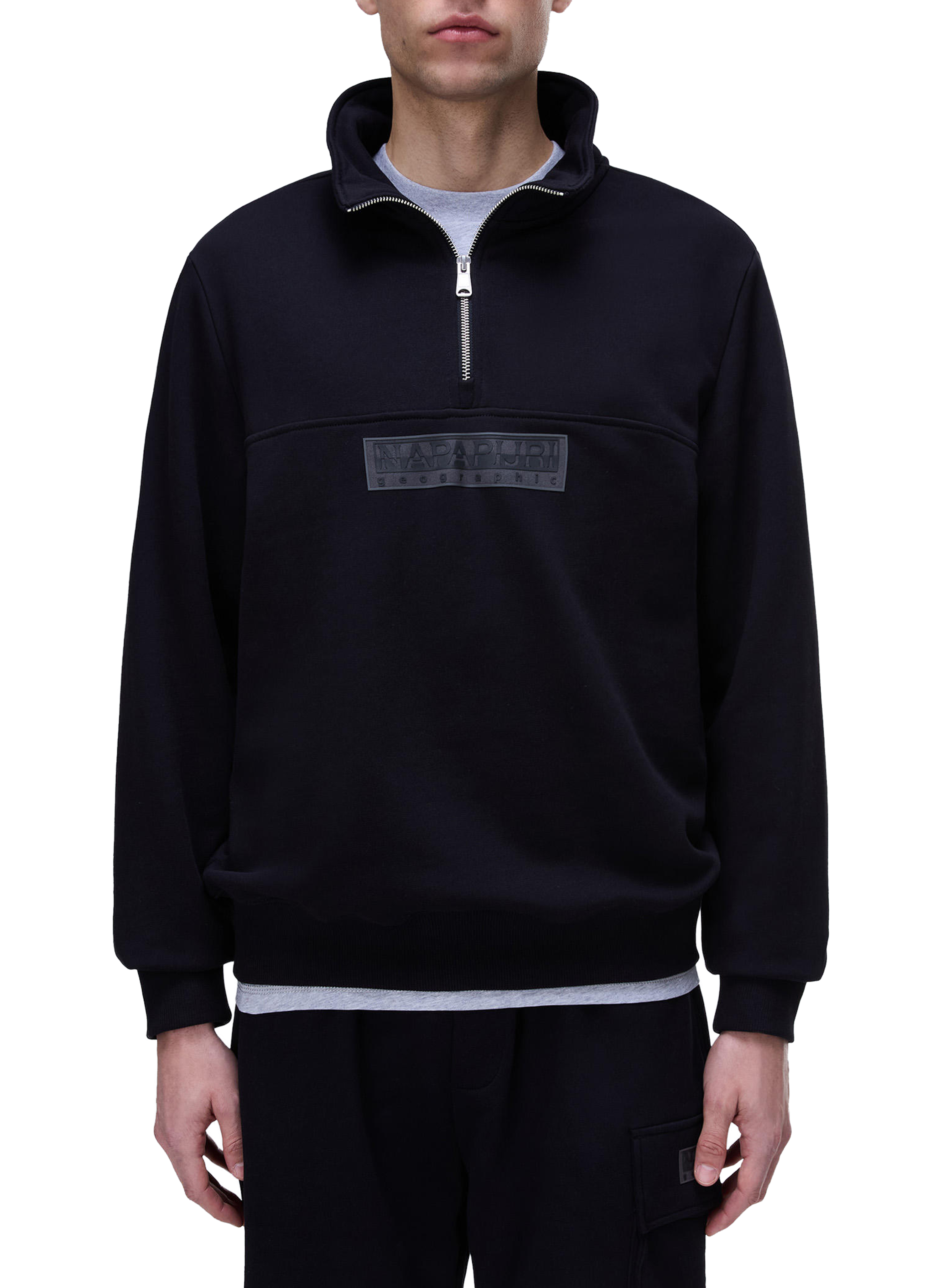 Sweatshirt French Terry zippé à logo en coton NAPAPIJRI Noir