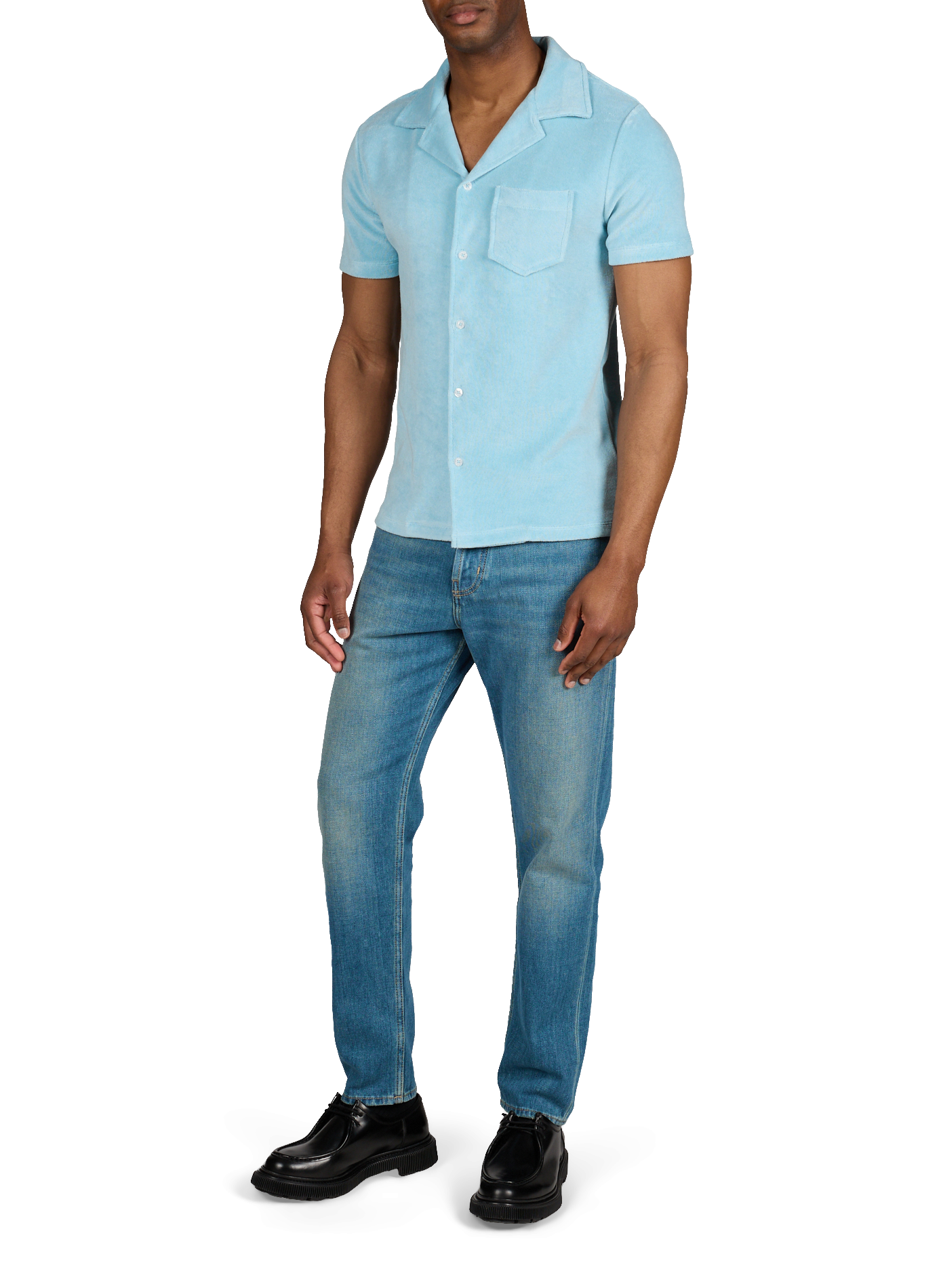 Chemise en tissu éponge de coton mélangé AURELIEN Bleu