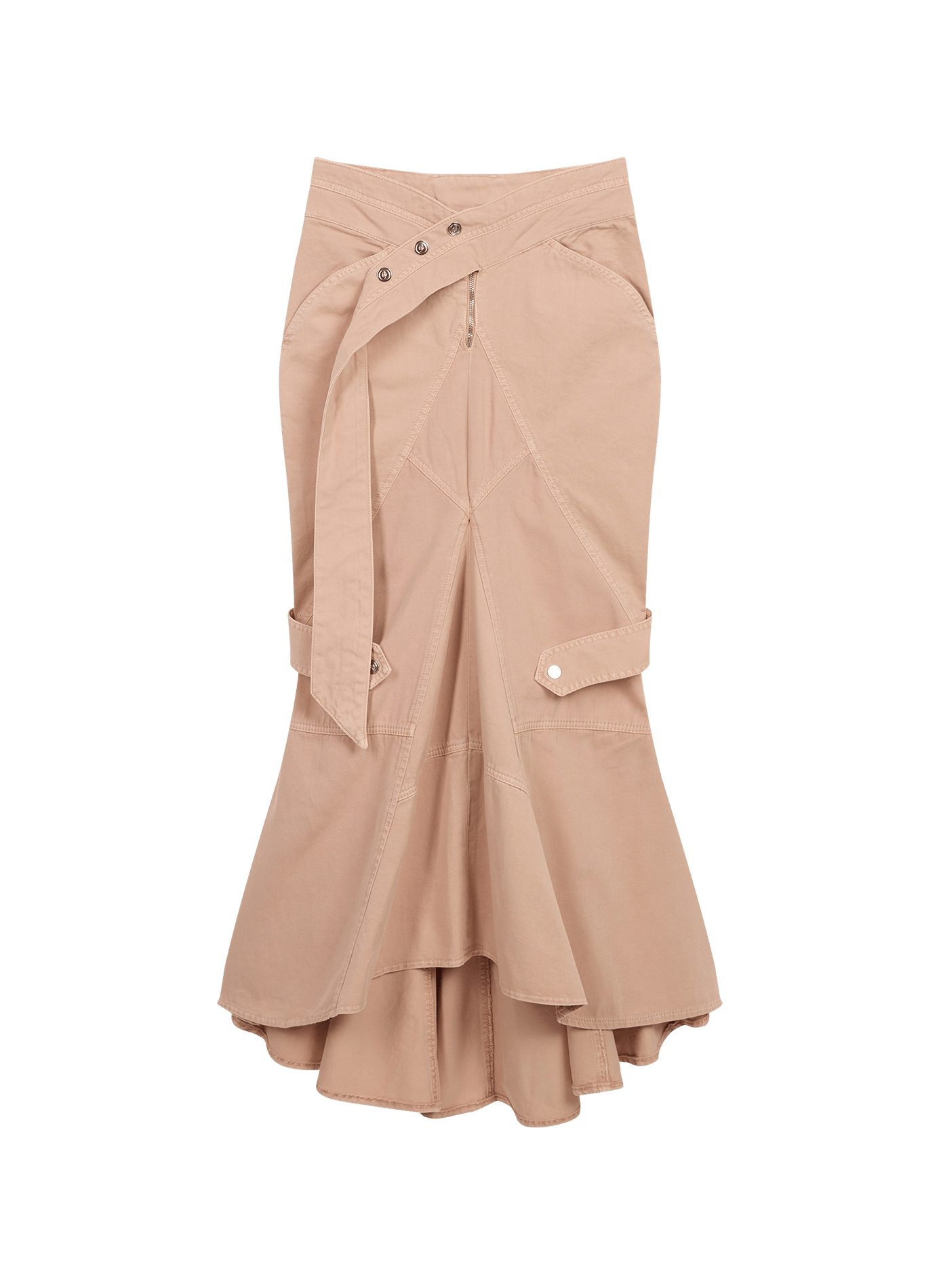 Midi skirt with asymmetrical cotton belt BLUMARINE Beige