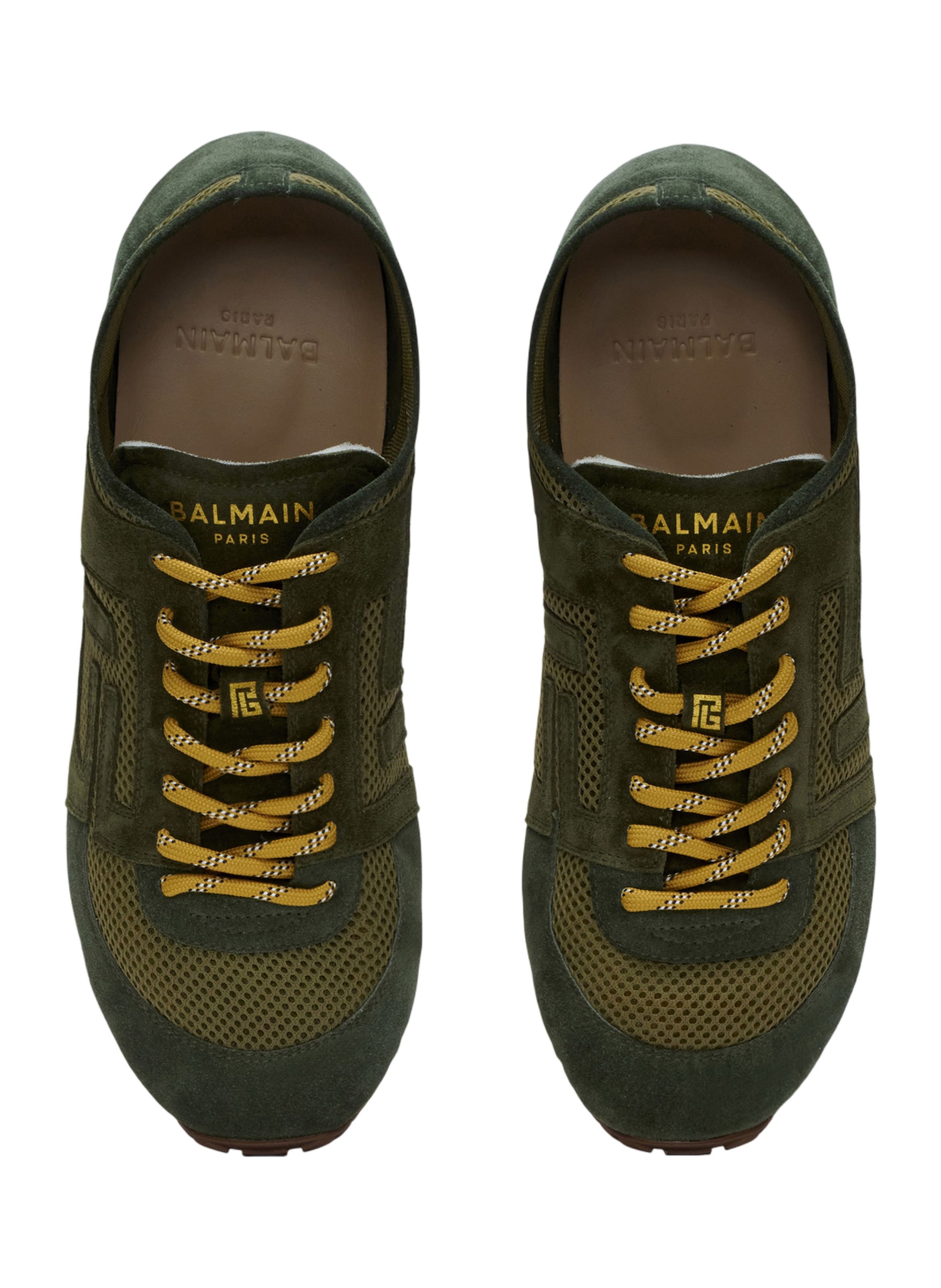 Baskets racer 45 en mesh et cuir suédé BALMAIN Vert