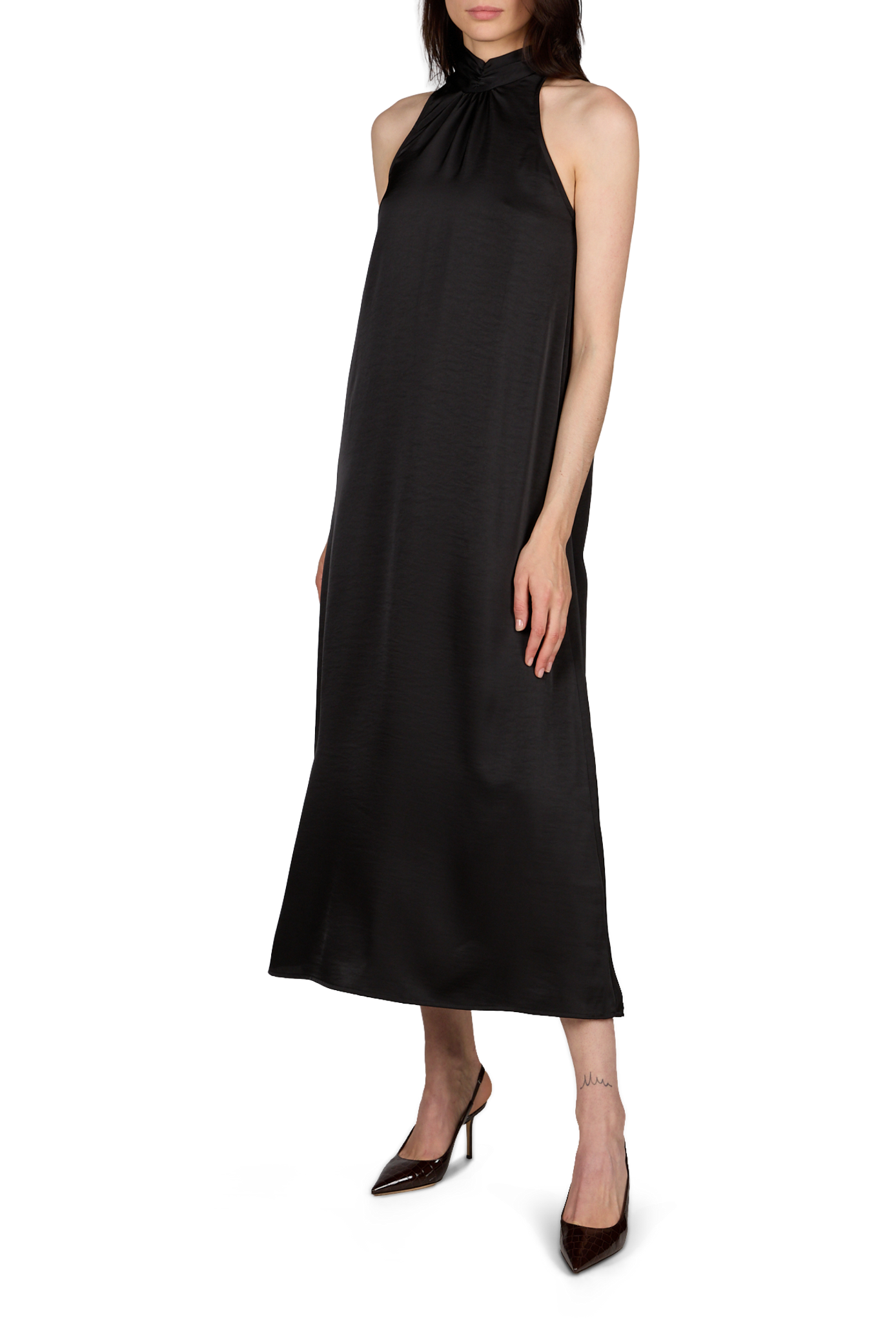 Robe longue satinée à écharpe décorative  OBJECT Noir