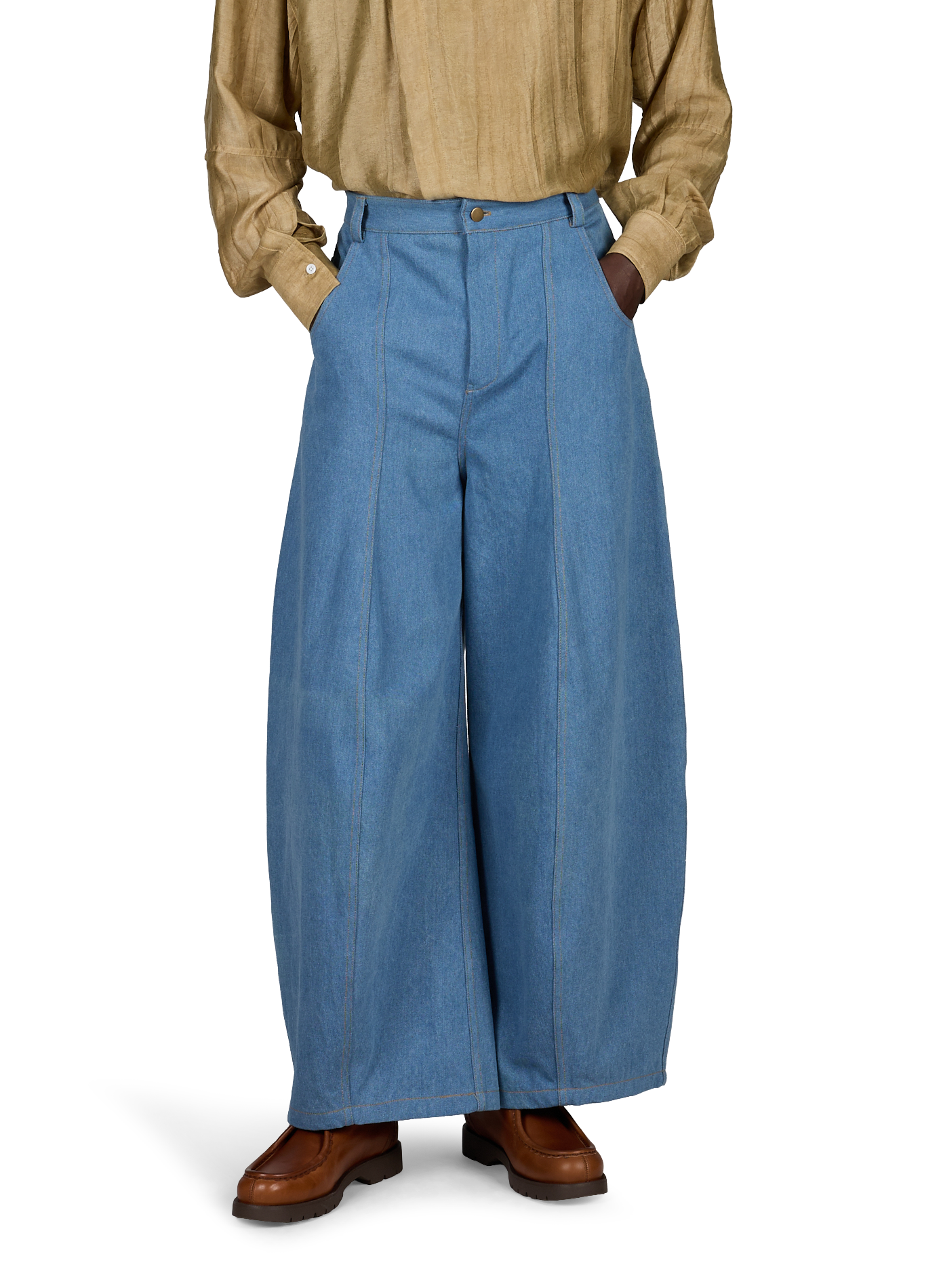 High-waisted cotton balloon-cut jeans RENÈ Blue