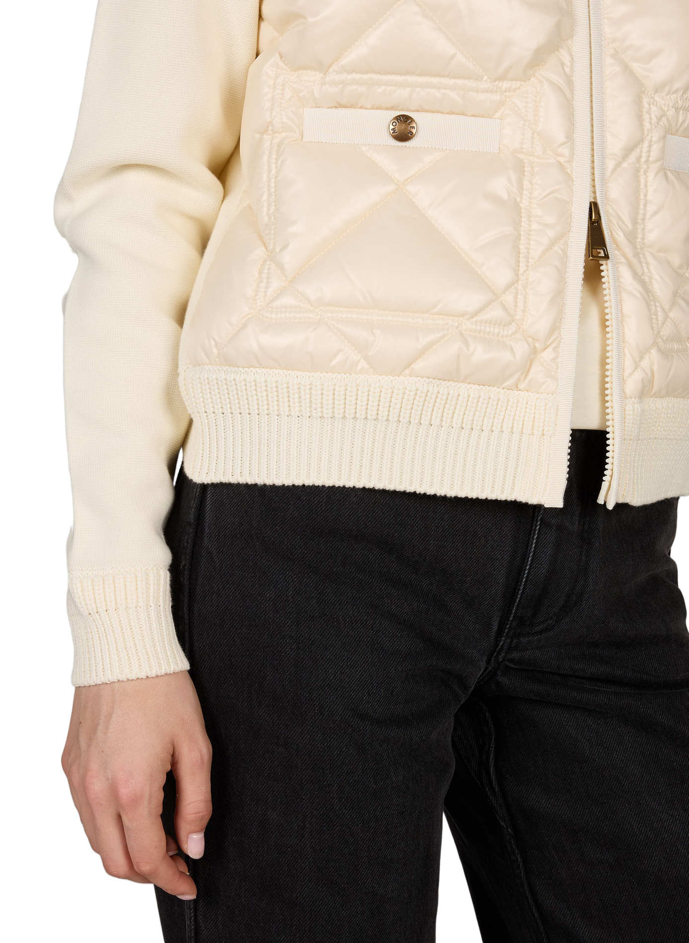 Quilted cardigan with knit collar and hem MONCLER White