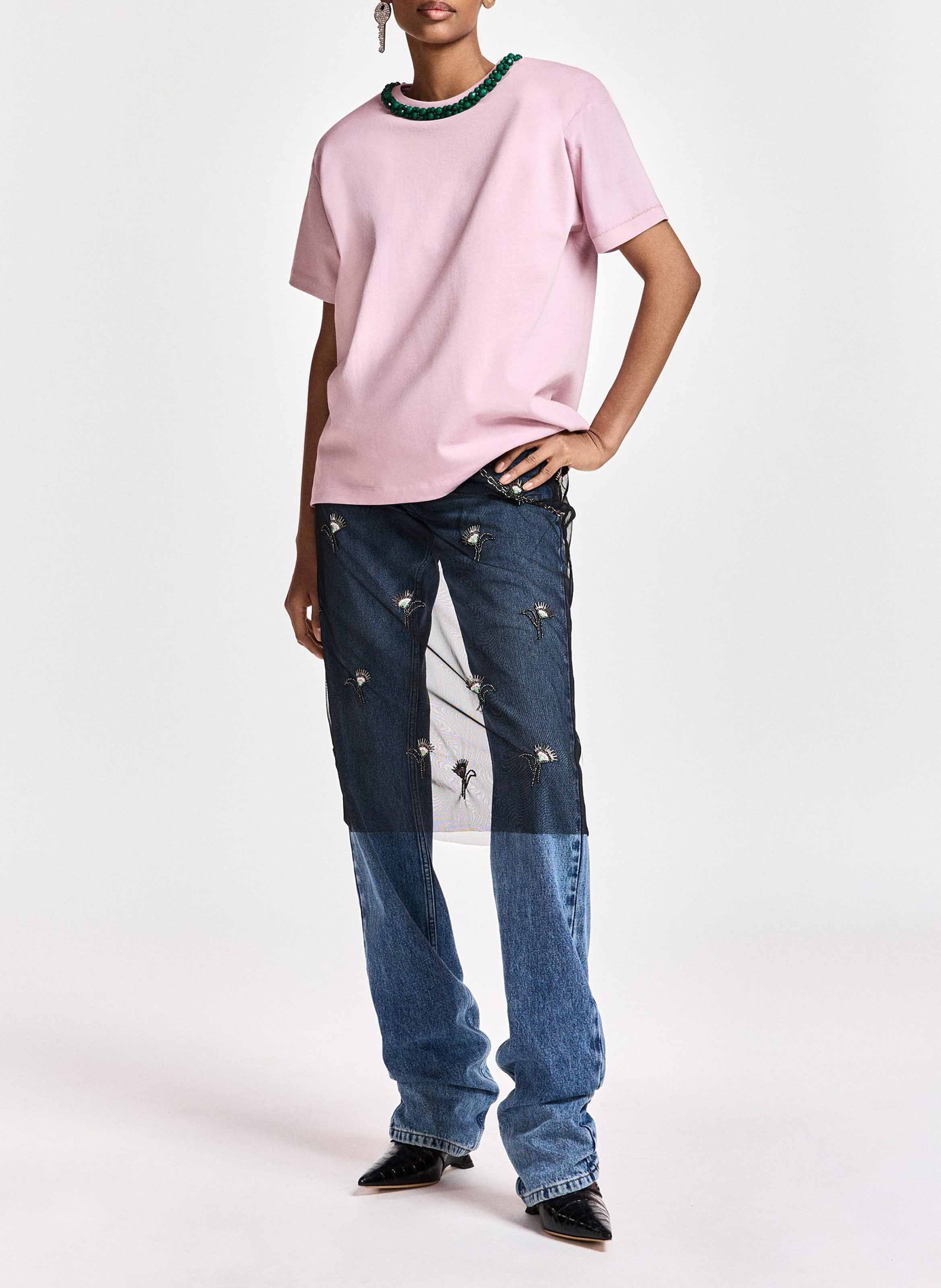 T-shirt droit à perles en coton bio kardinal ESSENTIEL ANTWERP Rose