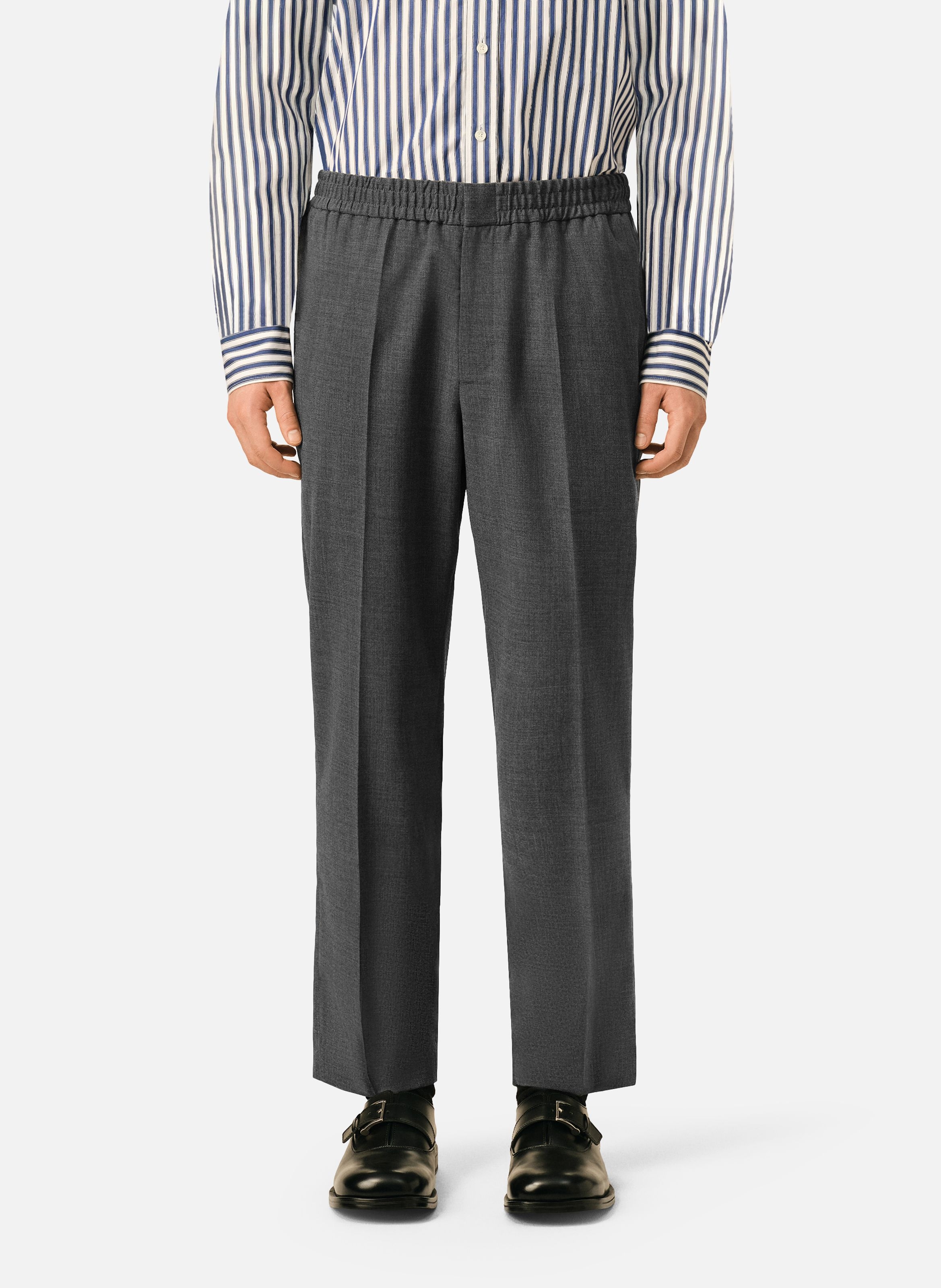 Pantalon en laine taille élastiquée AMI PARIS Gris