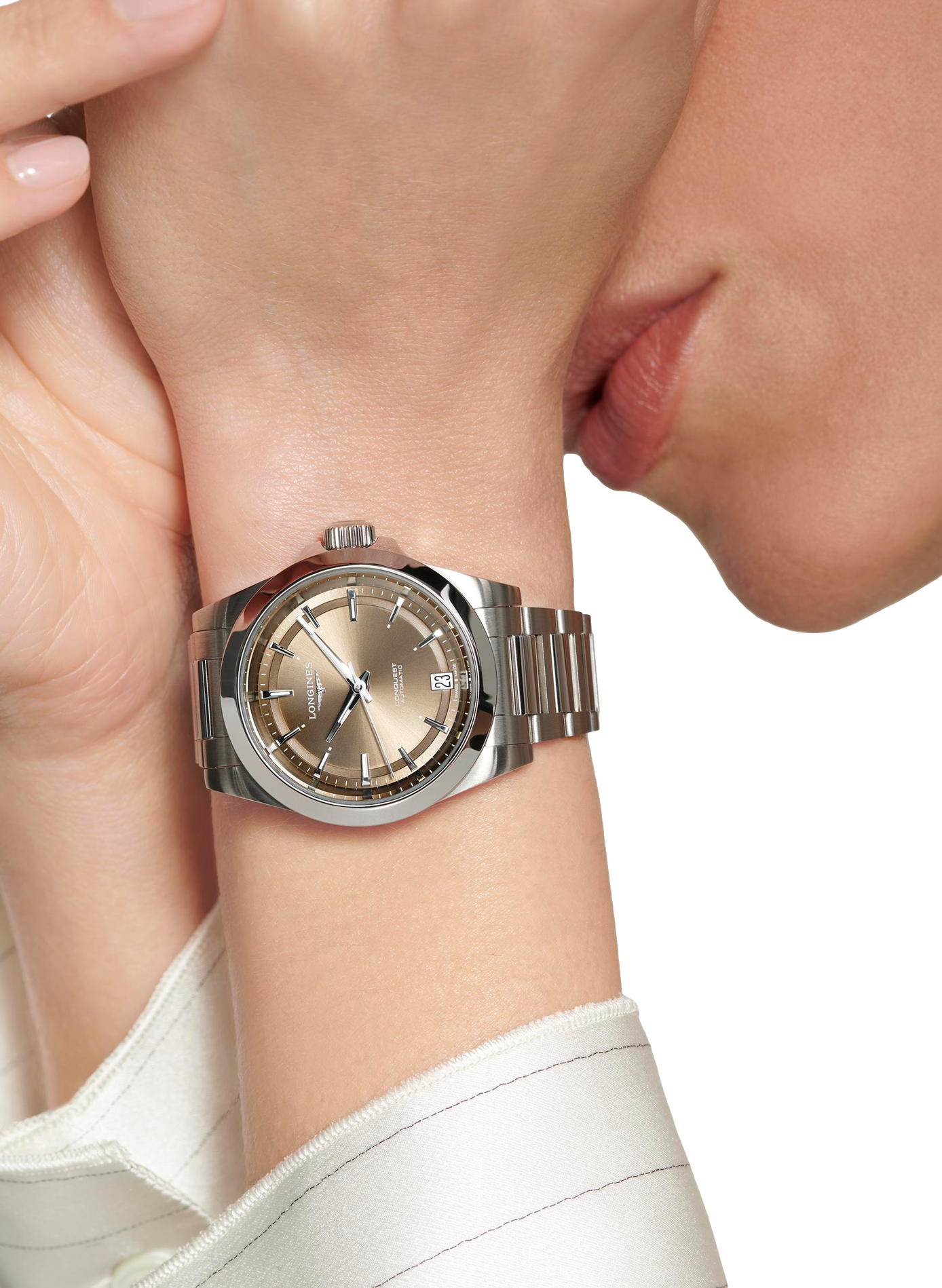 Monte automatique Conquest 2023 en acier inoxydable LONGINES Blanc