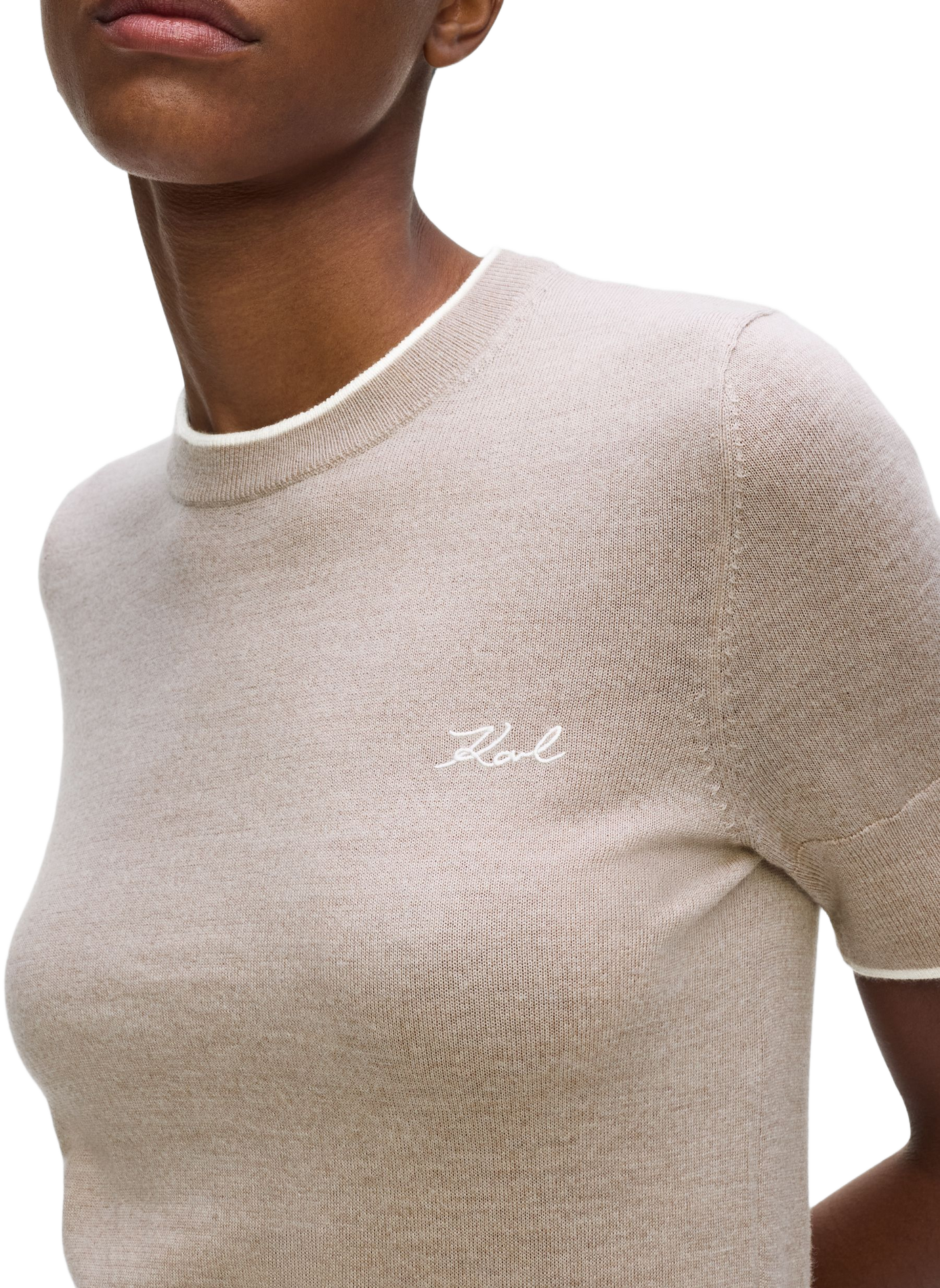 Short-sleeved wool sweater KARL LAGERFELD Beige