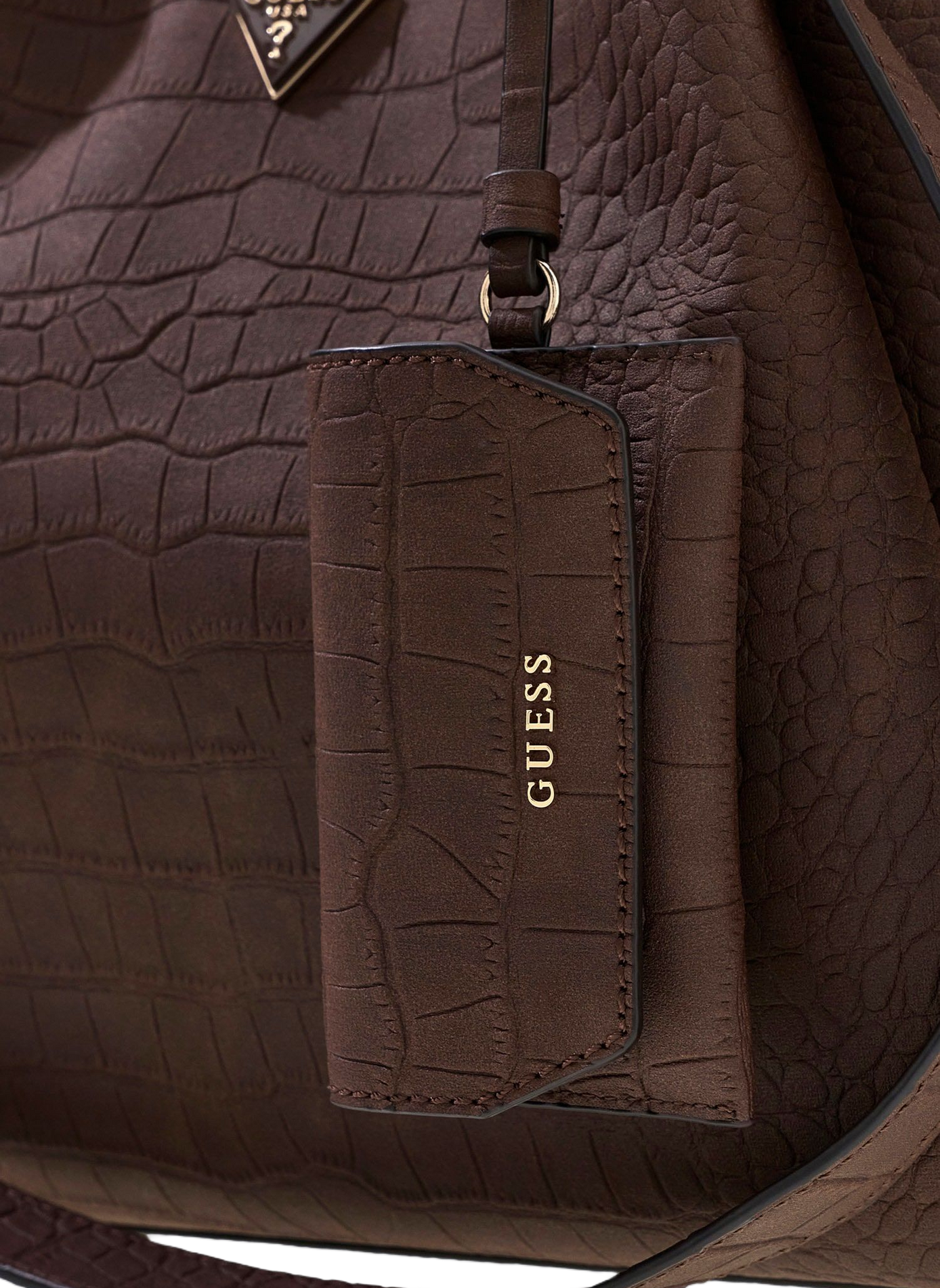 Sac à main effet croco GUESS Marron