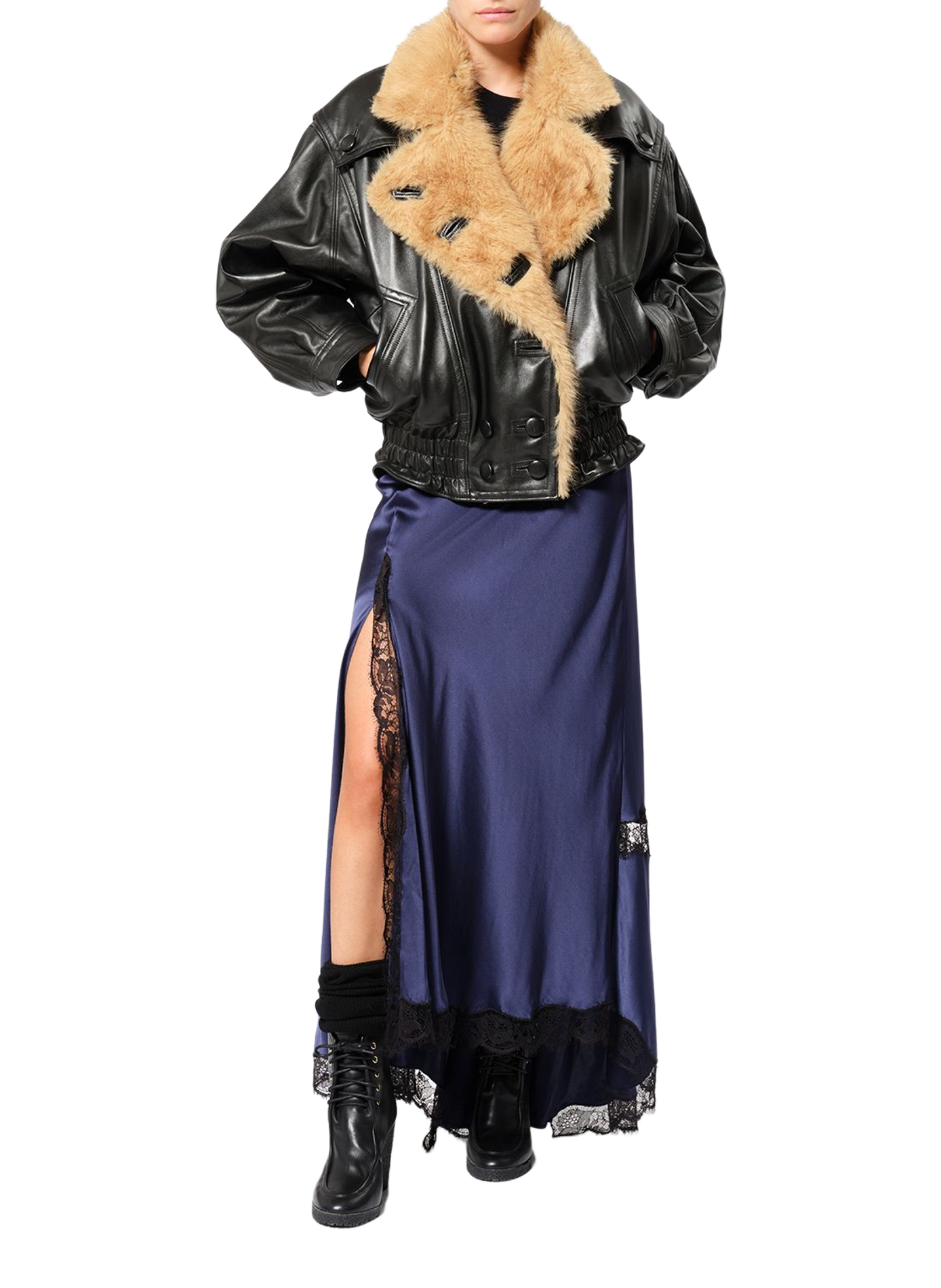 VALINA jacket in glossy leather with a shearling collar ISABEL MARANT Black
