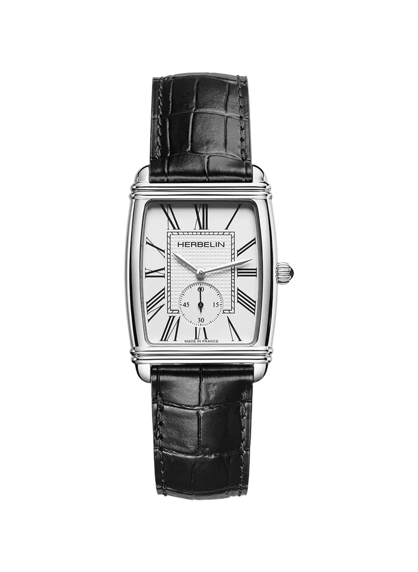 Quarz Armbanduhr im Art-Déco-Stil aus Leder HERBELIN Silber