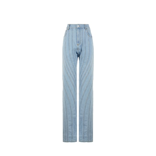 Mugler Seam-embellished Straight-leg High-rise Stretch-denim Jeans In Blue