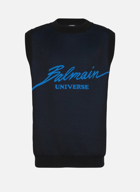 Pull sans manches en jacquard balmain universe Bleu by BALMAIN BALMAIN Pull sans manches en jacquard balmain universe Bleu