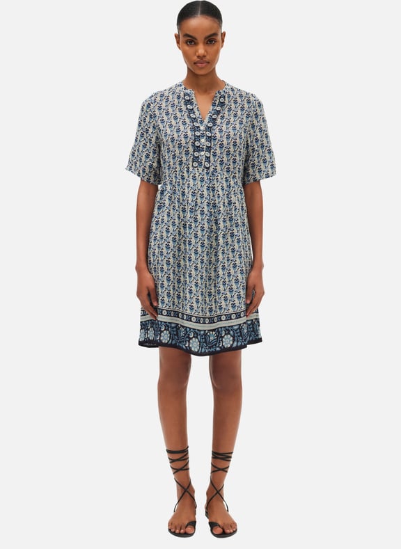 Robe courte et droite imprimé indien - philomela Bleu by PABLO PABLO Robe courte et droite imprimé indien - philomela Bleu