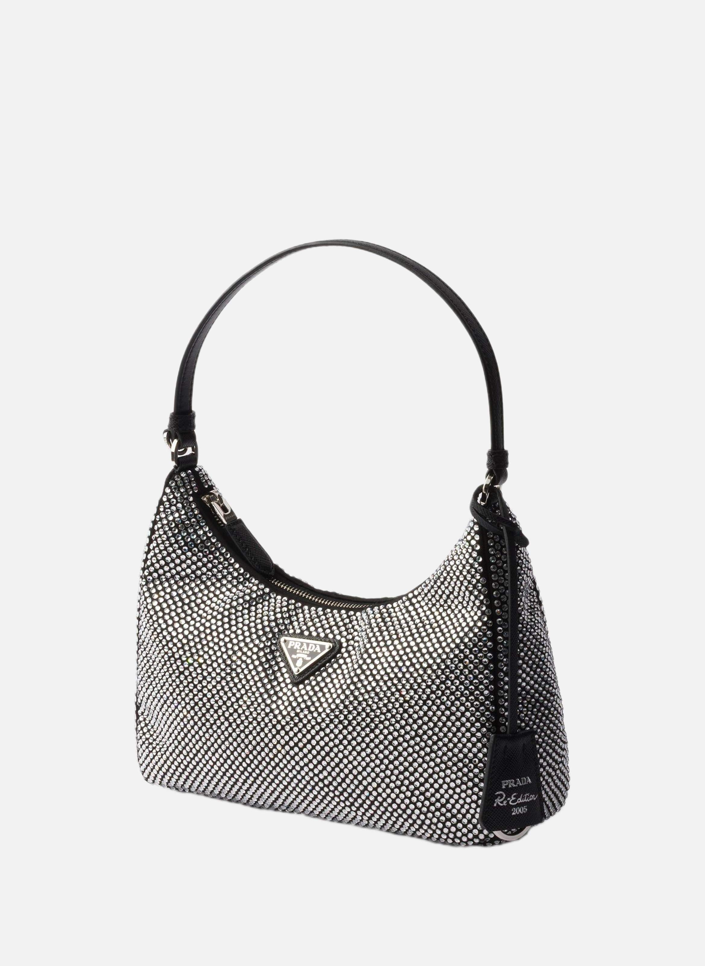 Mini sac prada re-edition 2005 en satin à cristaux PRADA Argent