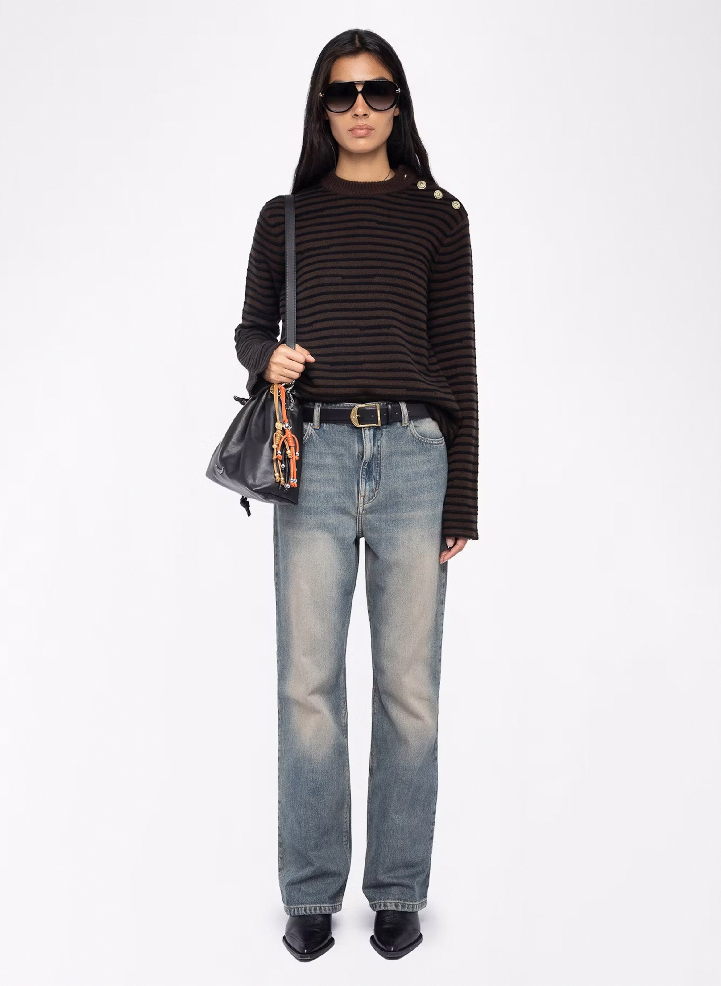 Pull droit rayé en laine et cachemire spiky ZADIG&VOLTAIRE Marron