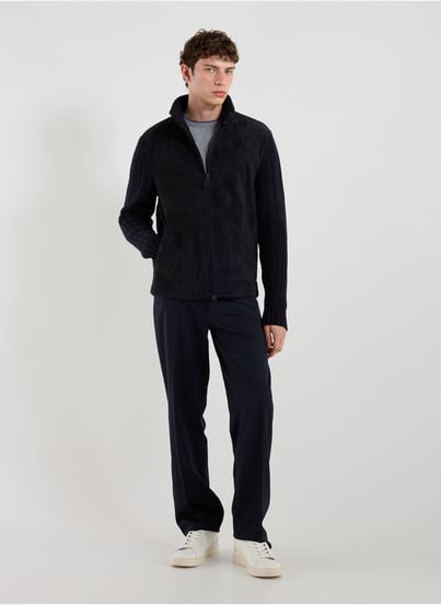 Blouson suédé et maille en laine et cuir mélangés EMPORIO ARMANI Blouson suédé et maille en laine et cuir mélangés EMPORIO ARMANI