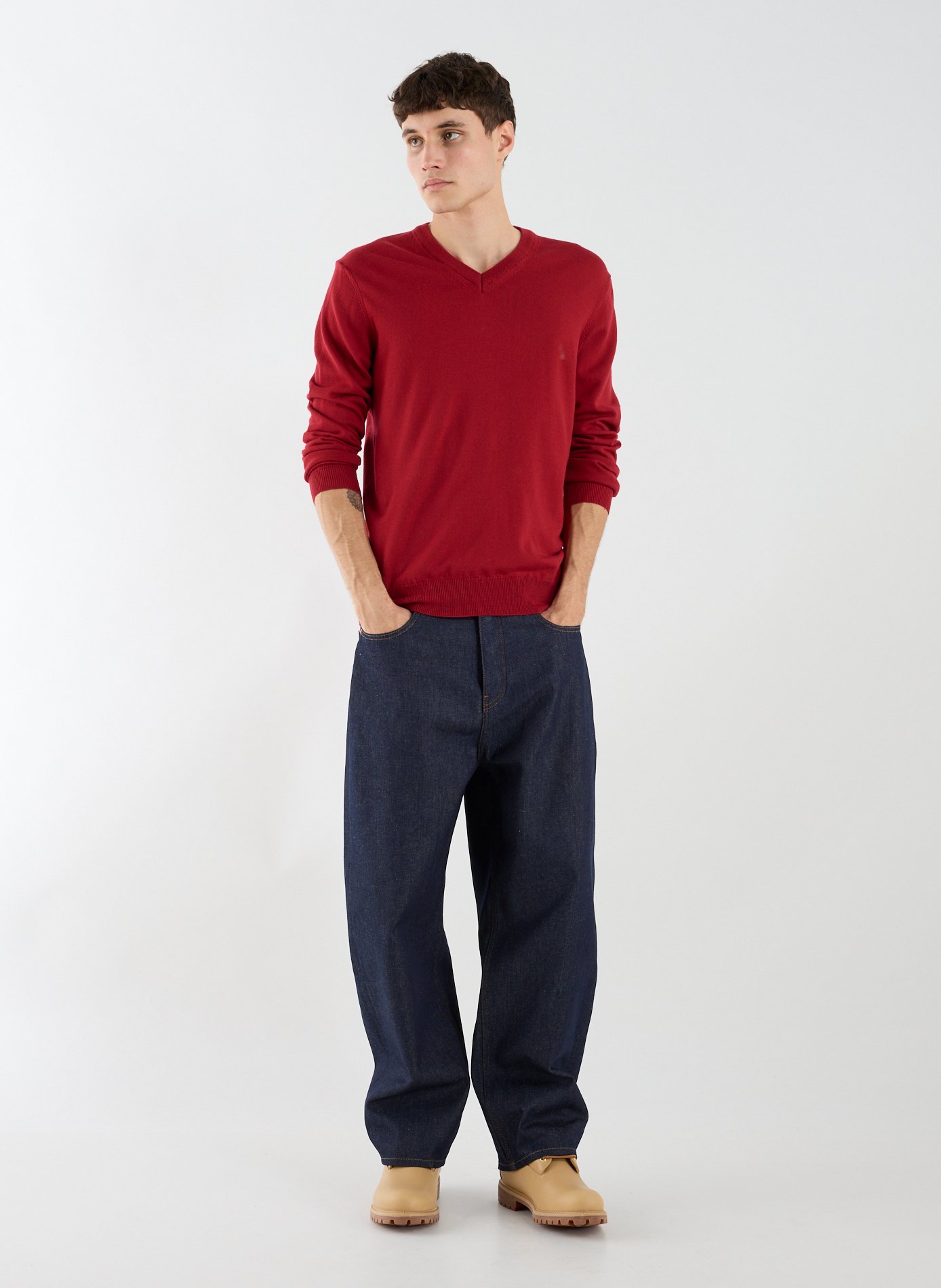 Pull col V en laine FACONNABLE Rouge