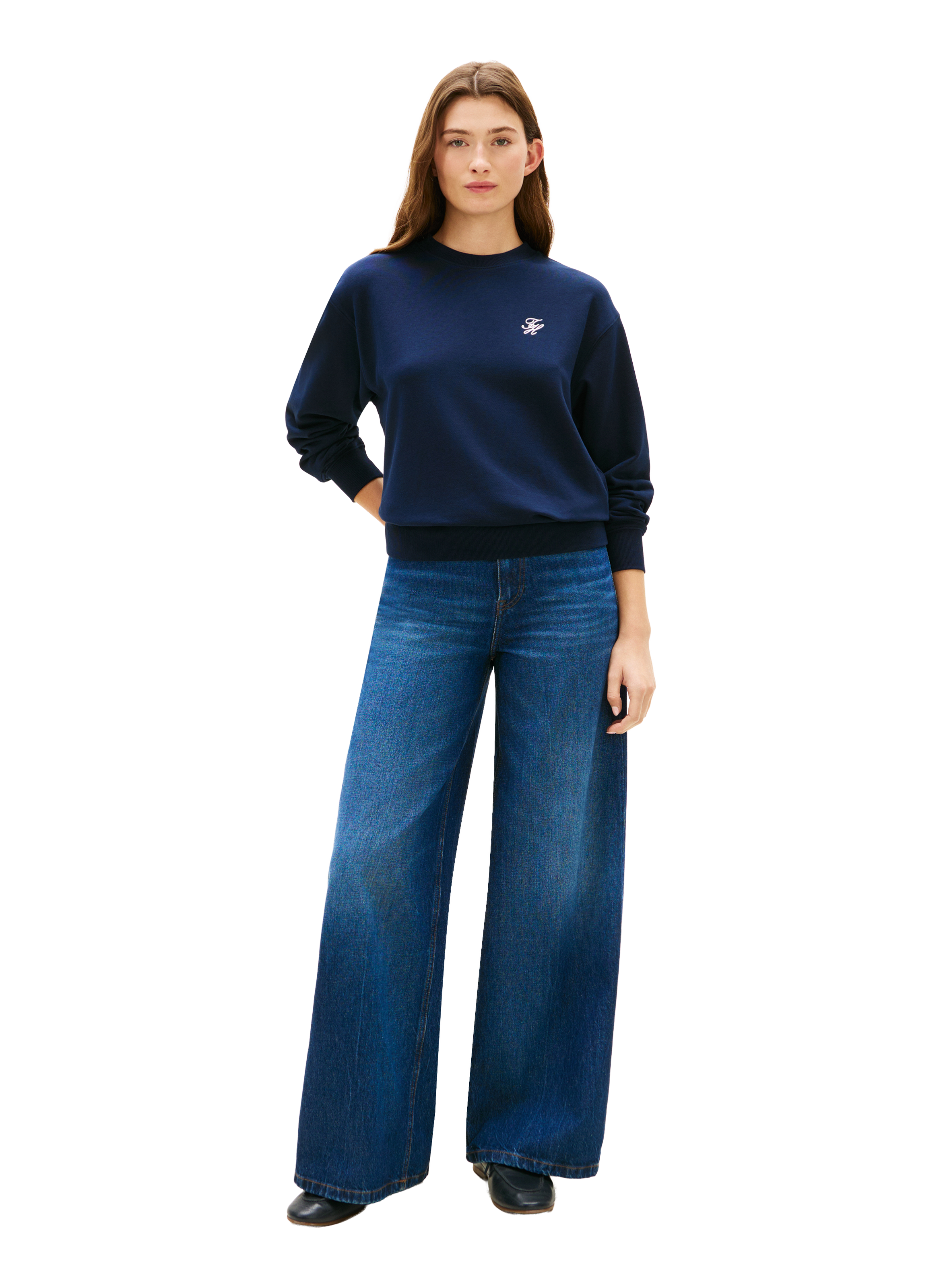 Sweat droit brodé en coton mélangé TOMMY HILFIGER Bleu