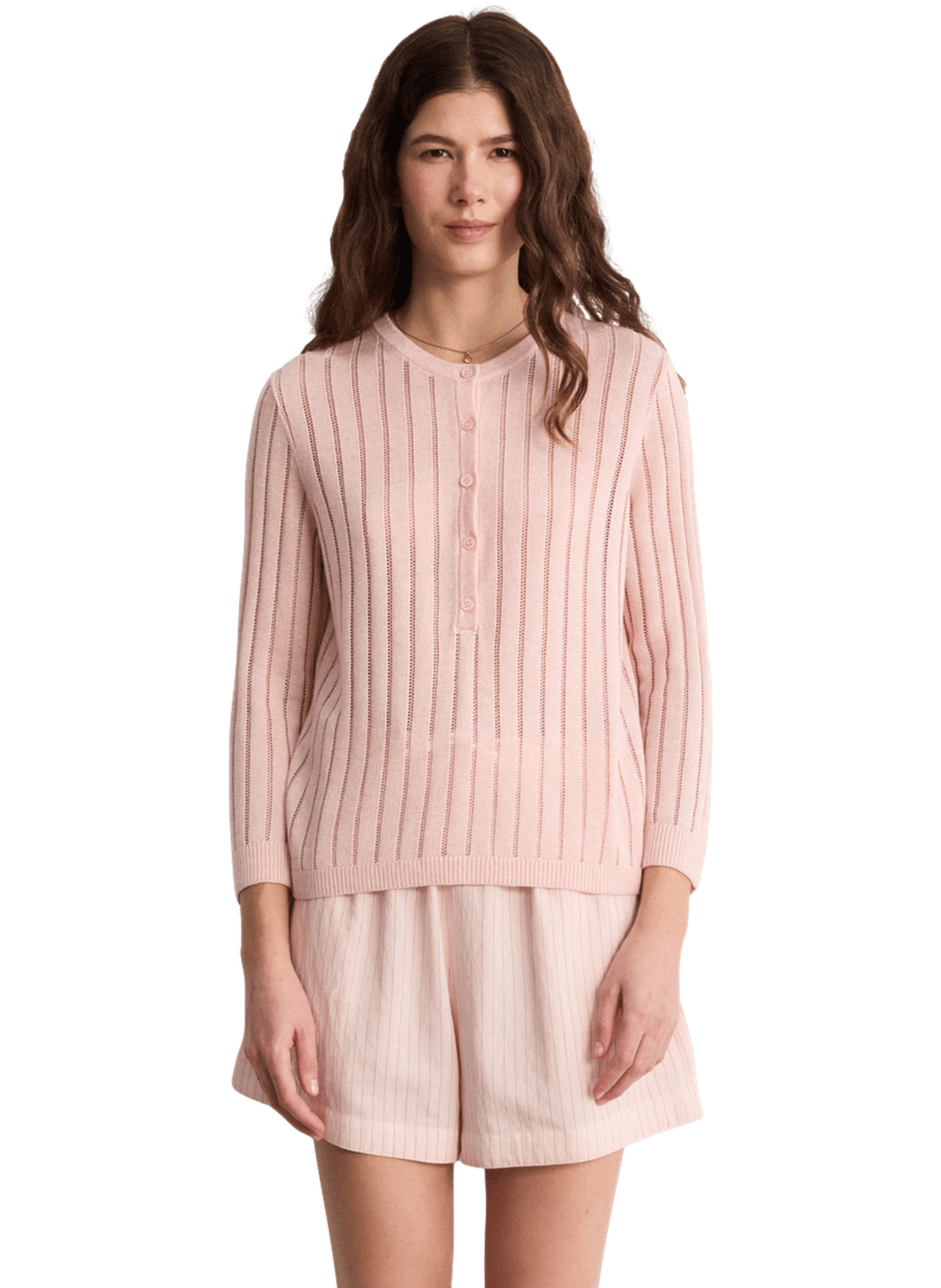 Pull à col rond en maille ajourée - leona PABLO Rose