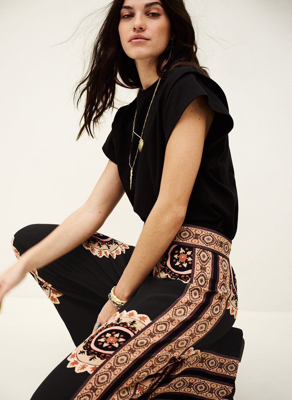 Pantalon large taille haute valla BA&SH Noir