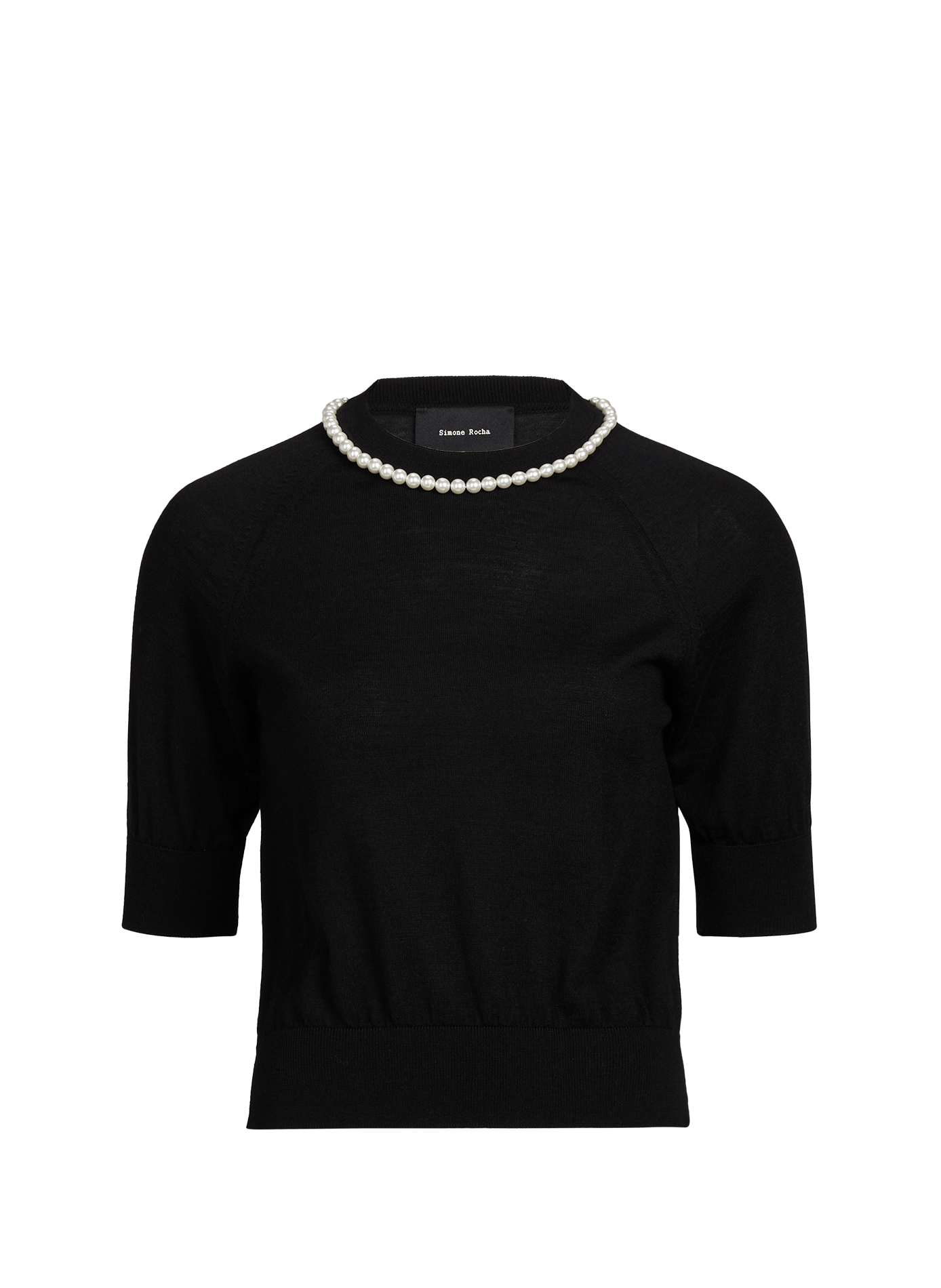 Puff-sleeve silk and merino wool sweater with pearls SIMONE ROCHA Black
