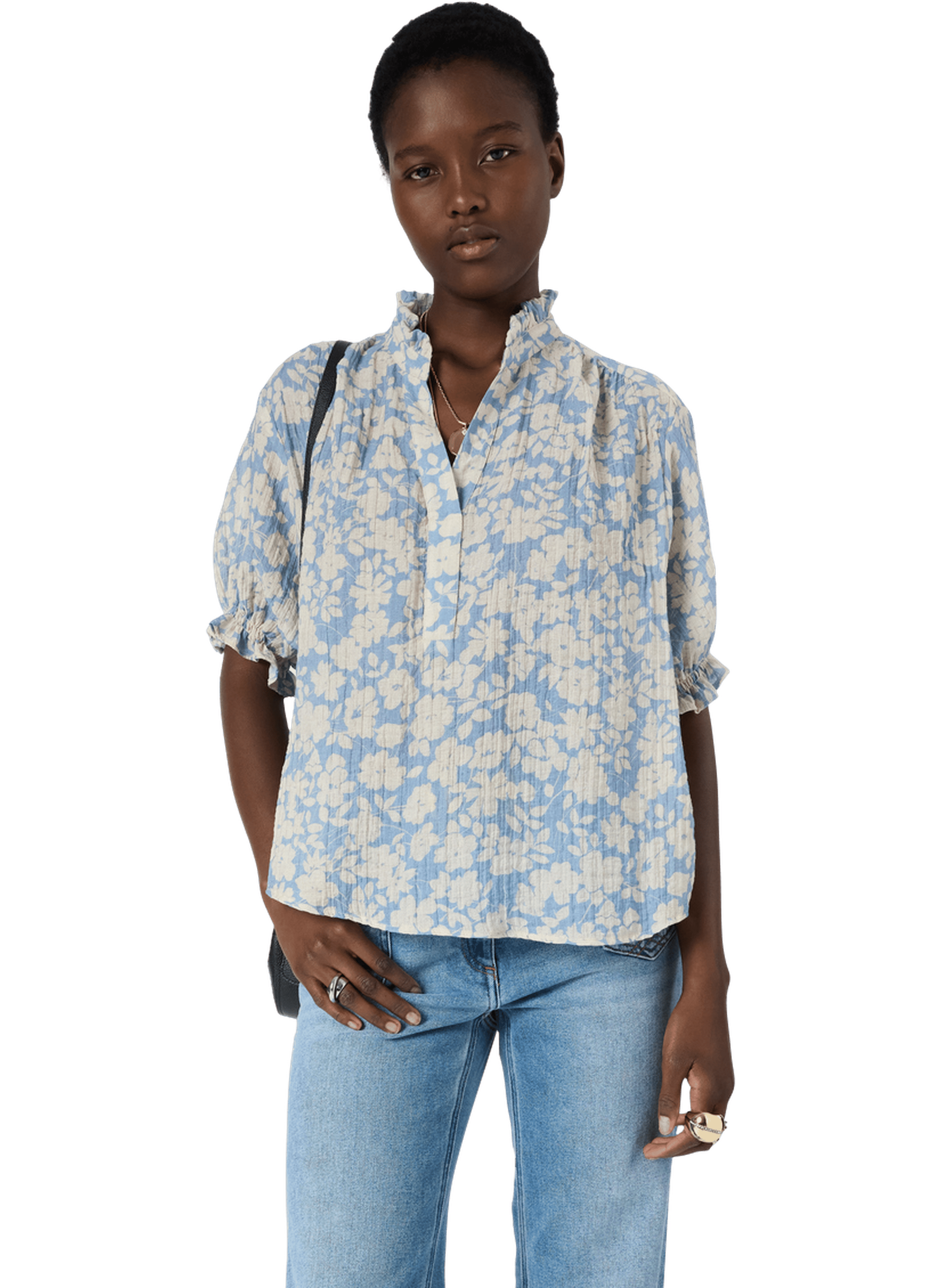 Blouse fluide à fleurs et volants - chayma GERARD DAREL Bleu