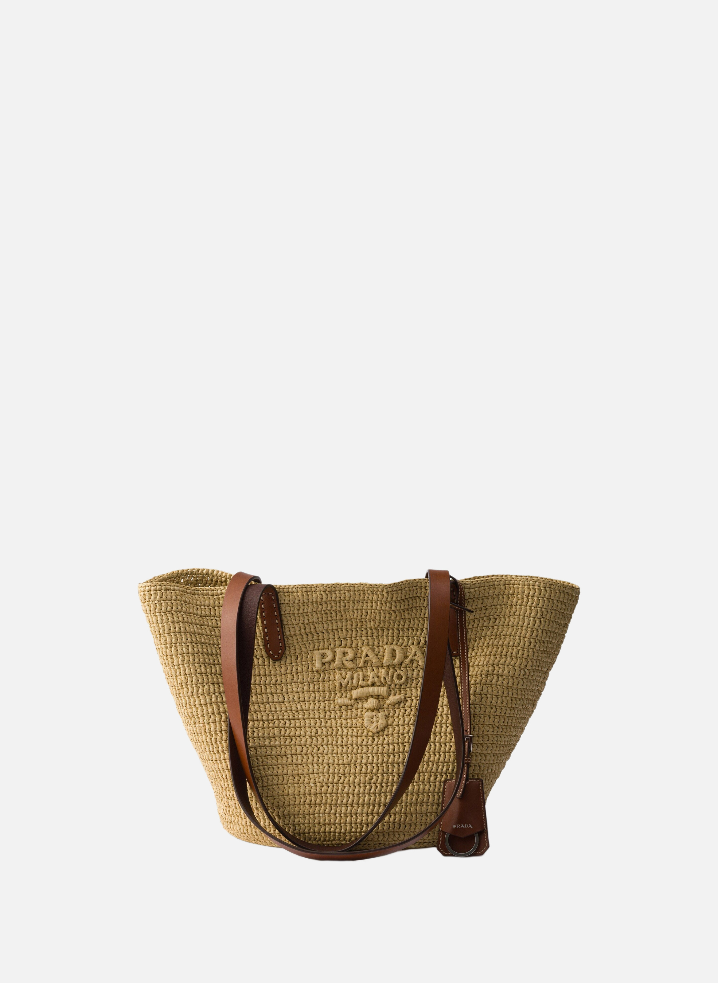 Cabas de taille moyenne en crochet et cuir PRADA Beige