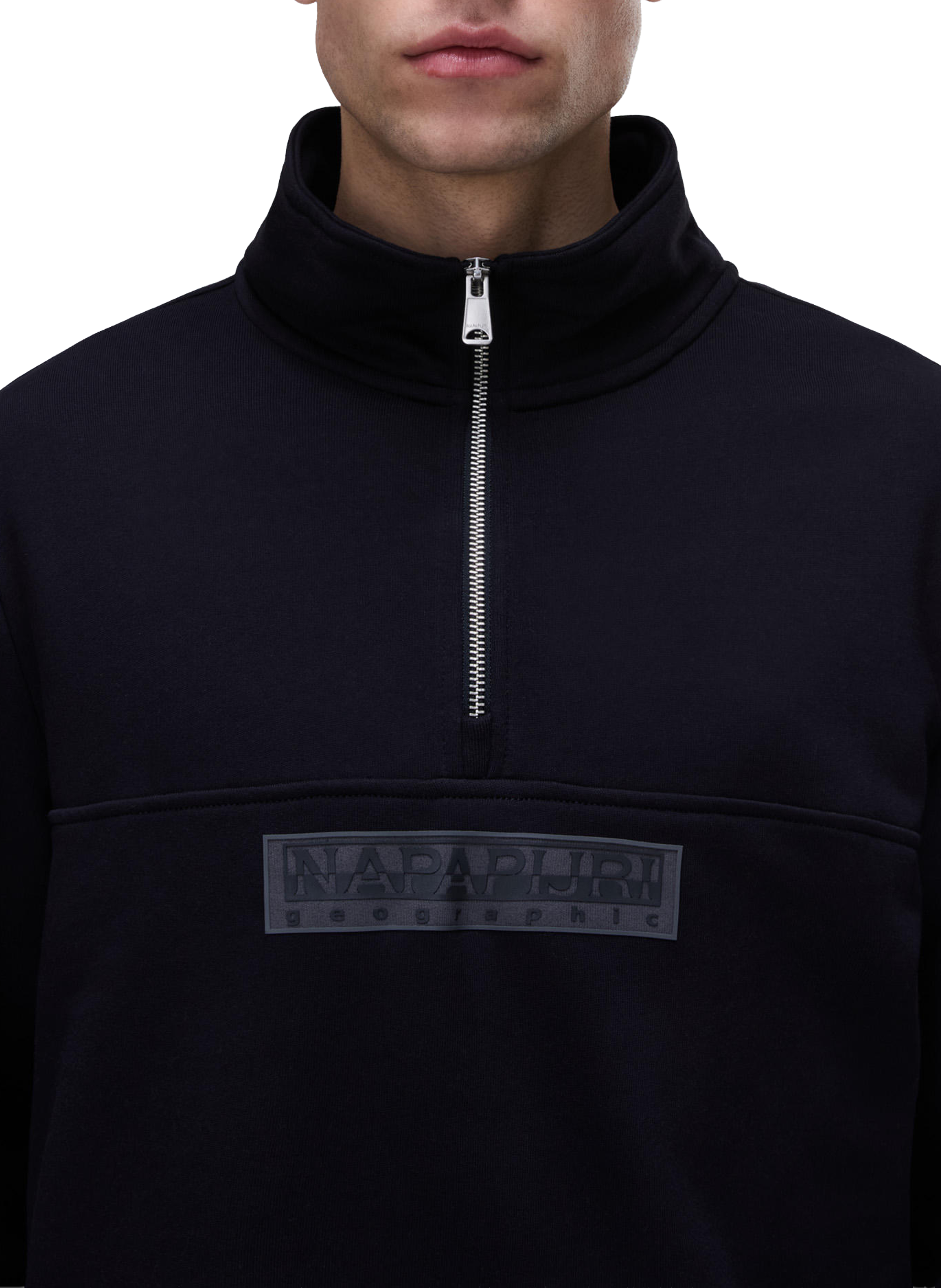 Sweatshirt French Terry zippé à logo en coton NAPAPIJRI Noir