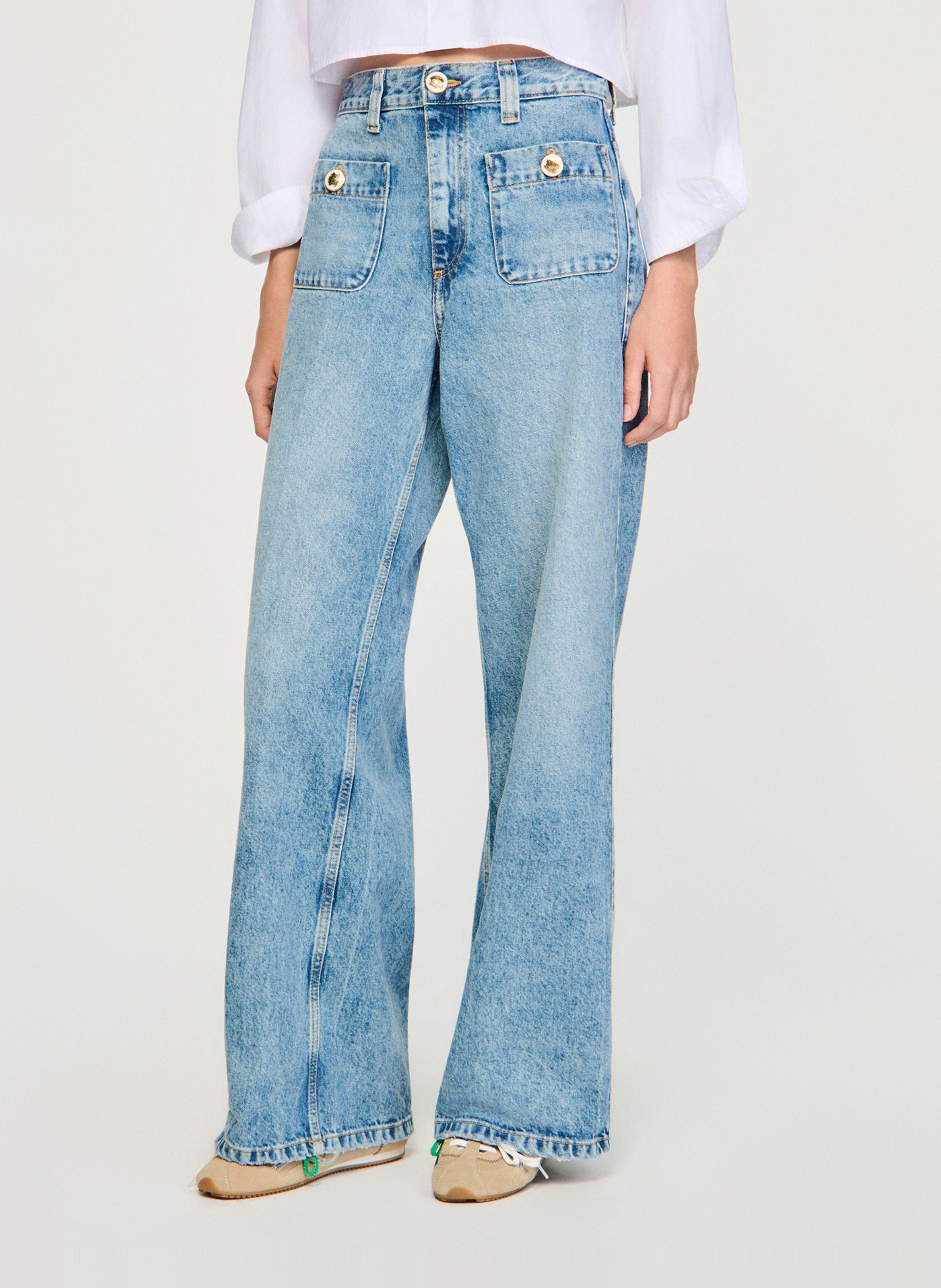 Jean droit délavé en coton SANDRO Bleu