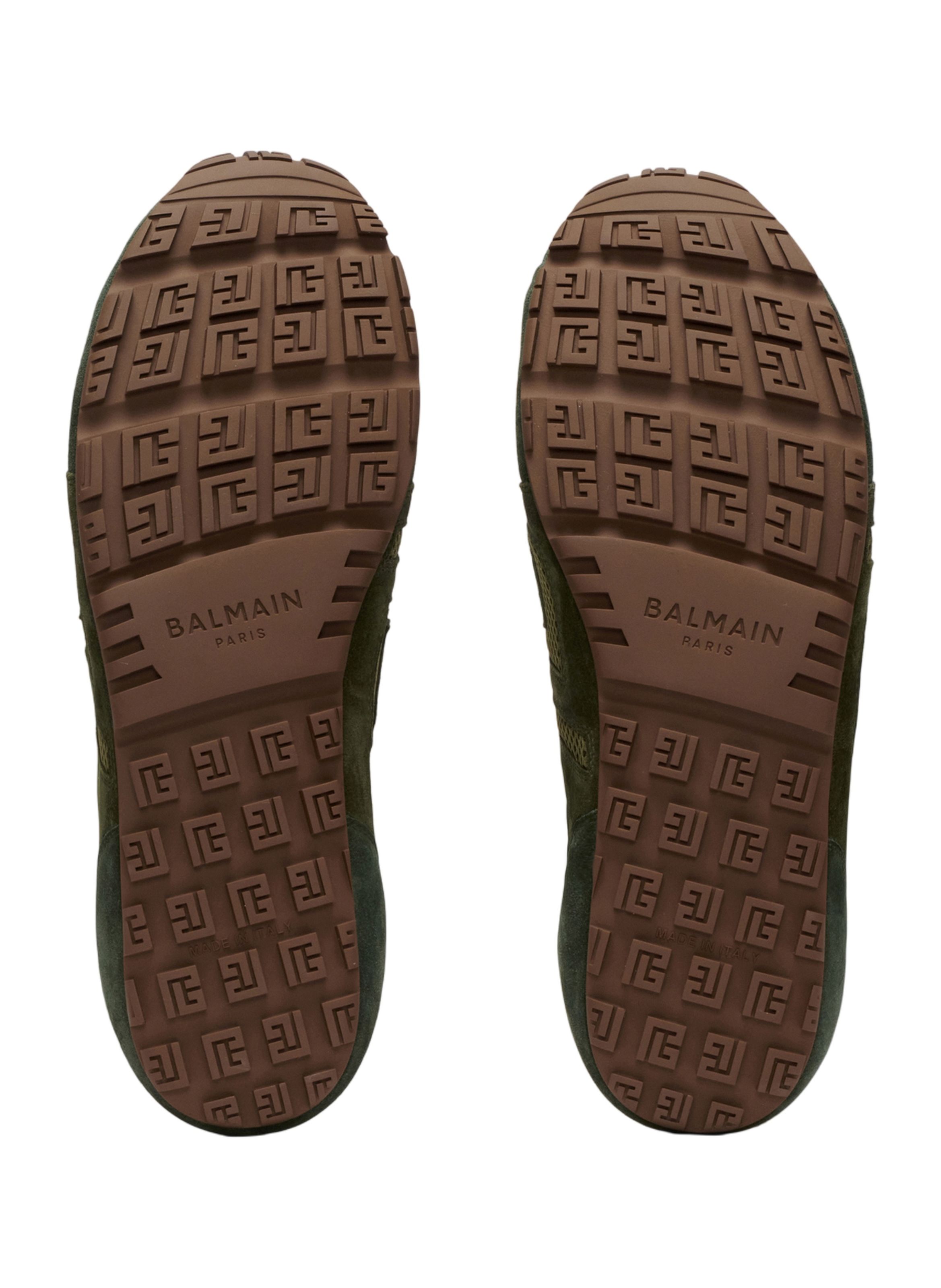 Baskets racer 45 en mesh et cuir suédé BALMAIN Vert