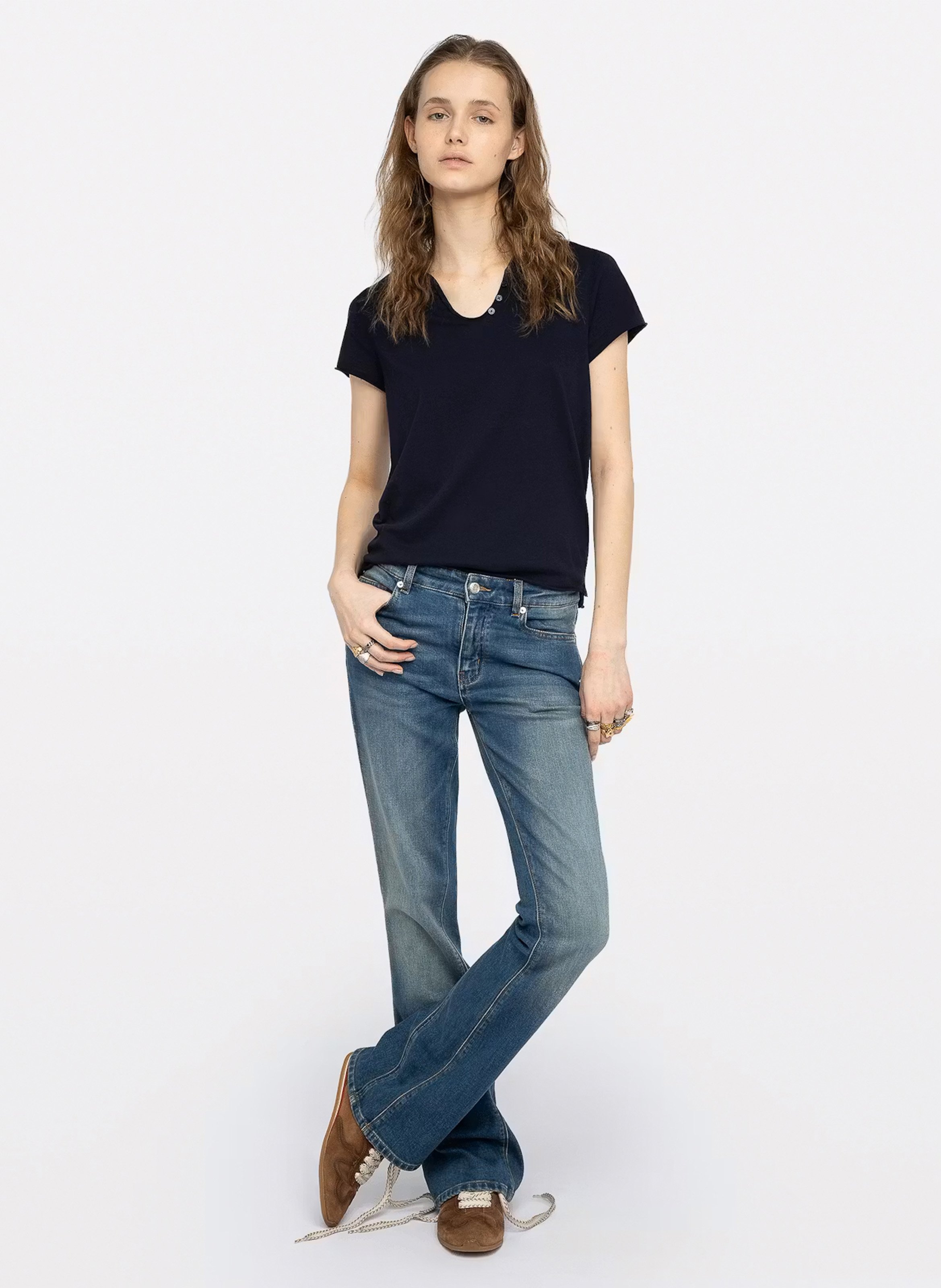 Tee-shirt col v en coton bio fishnet ZADIG&VOLTAIRE Bleu