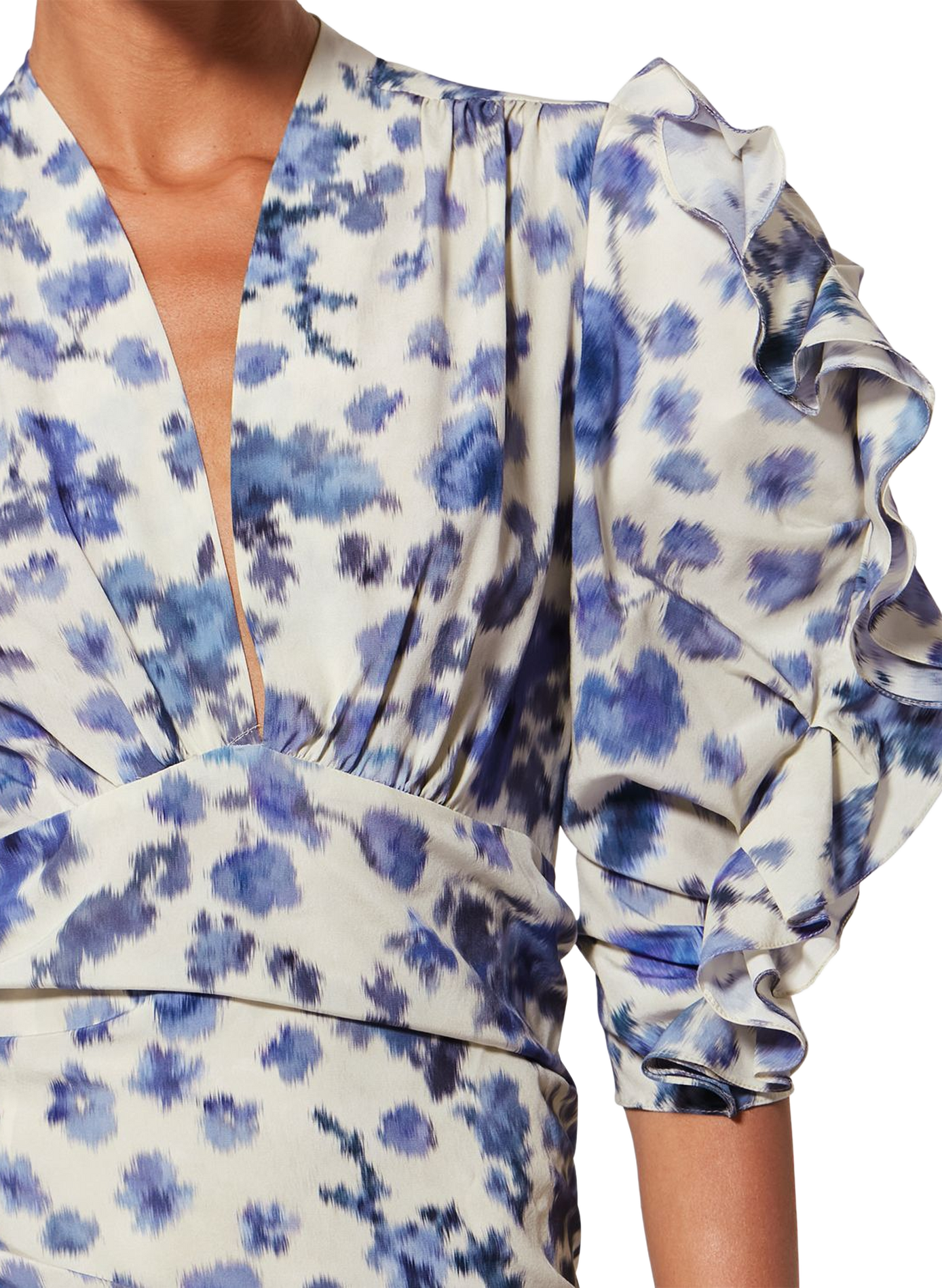 Kurzes Seidenkleid mit Stretch aus bedruckter Seide ISABEL MARANT Blau