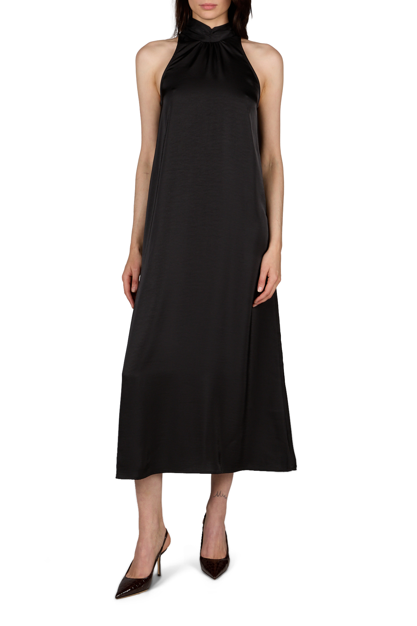 Robe longue satinée à écharpe décorative  OBJECT Noir