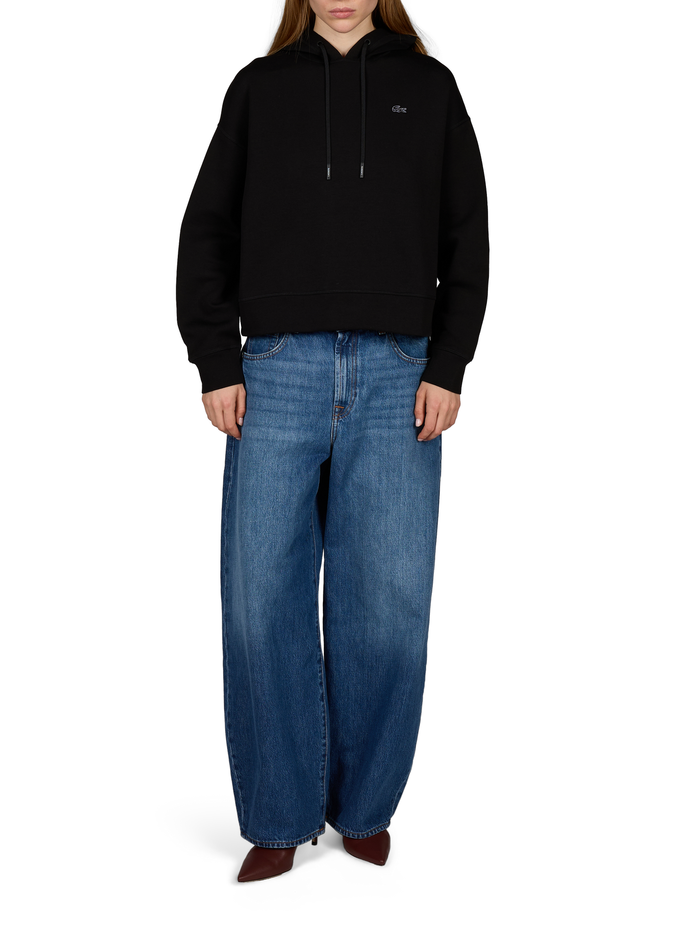 Sweat à capuche oversize à logo brodé en coton mélangé LACOSTE Noir