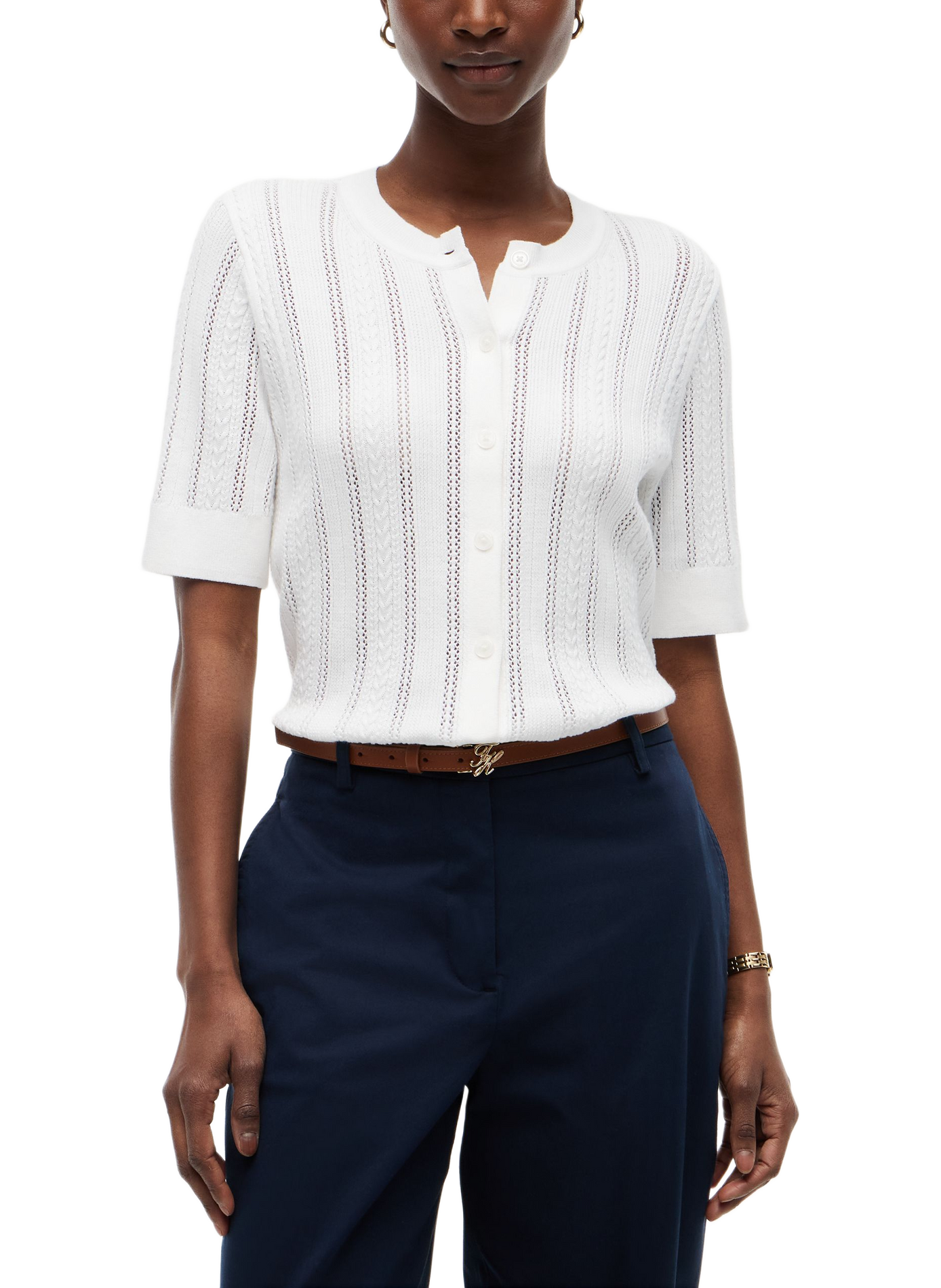 Round neck top in mixed cotton TOMMY HILFIGER Blue