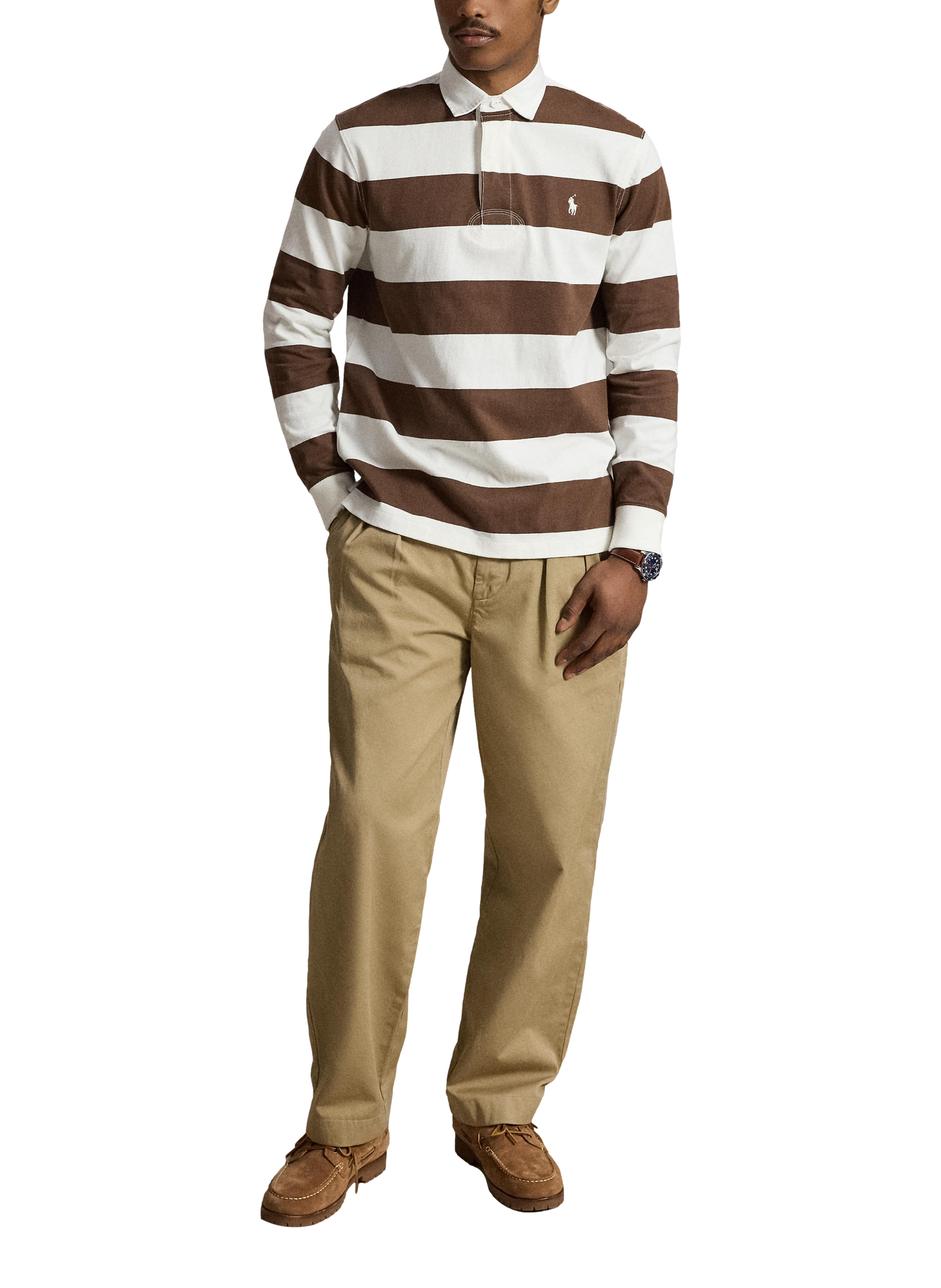 Polo rayé manches longues en coton | Beige POLO RALPH LAUREN Homme