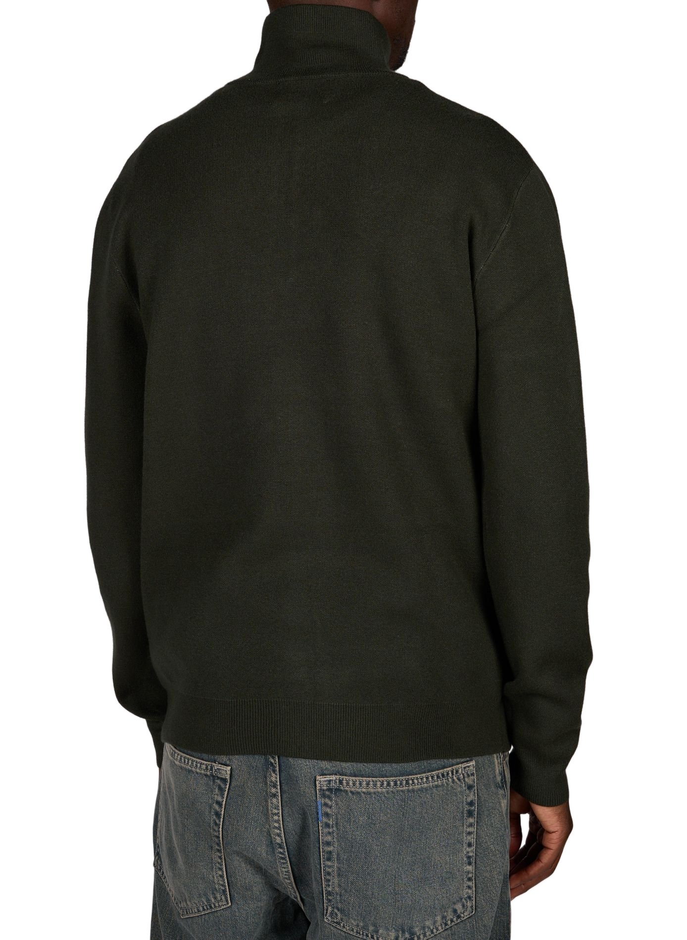 Straight-cut sweater with high collar and zippered pattern. GERTRUDE Green