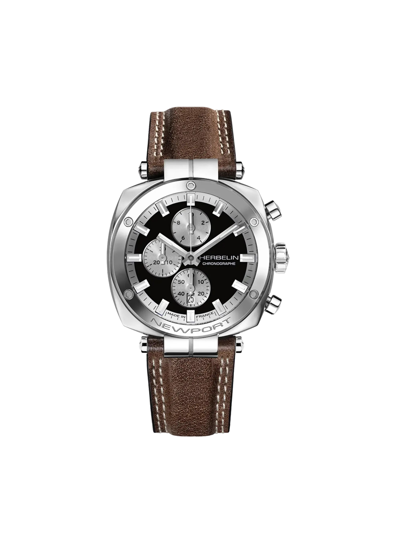 Quarz Uhr im Art-Déco-Stil aus Edelstahl HERBELIN Silber