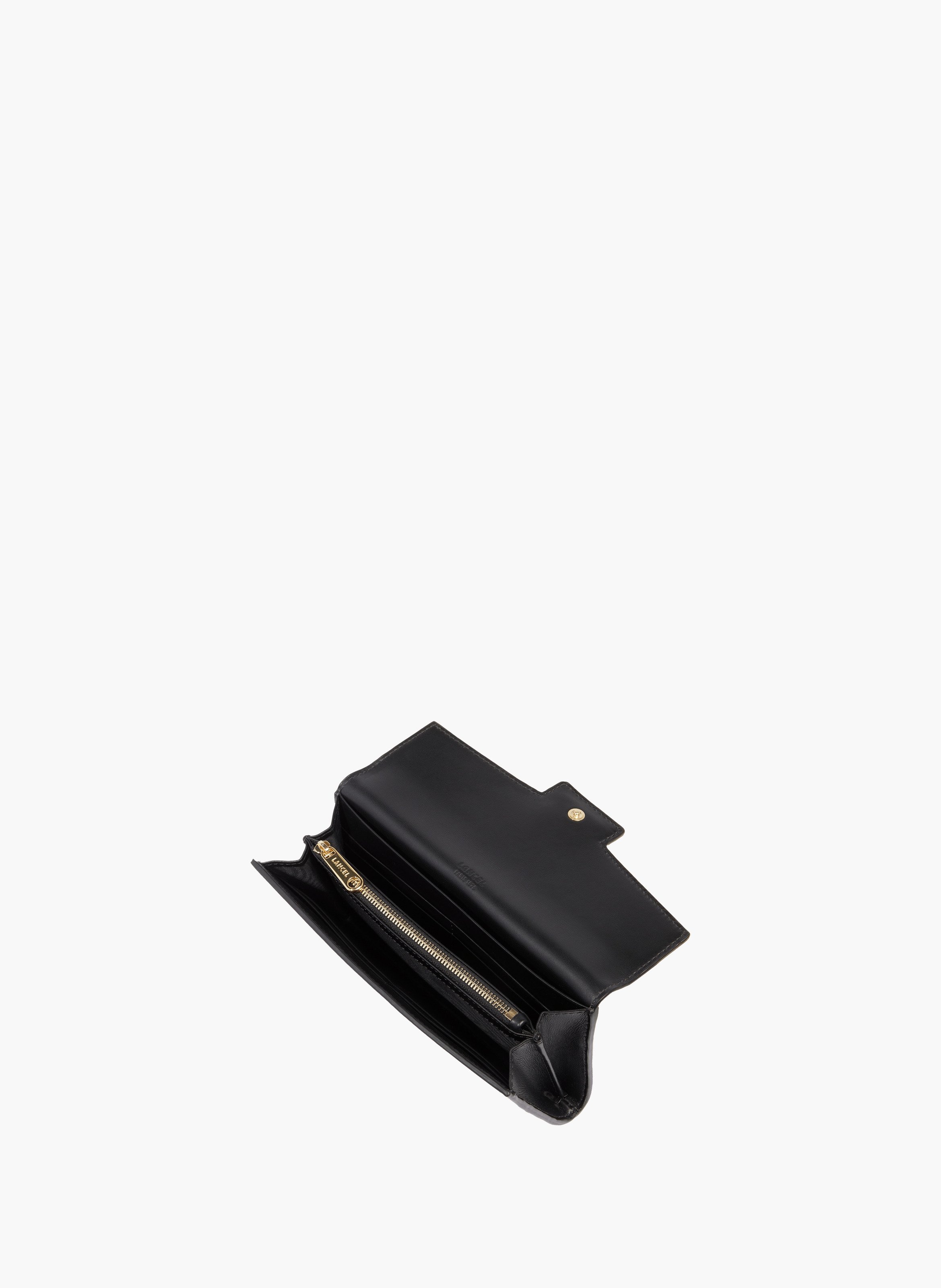 Portefeuille à rabat long angele de lancel en cuir noir lisse LANCEL Noir