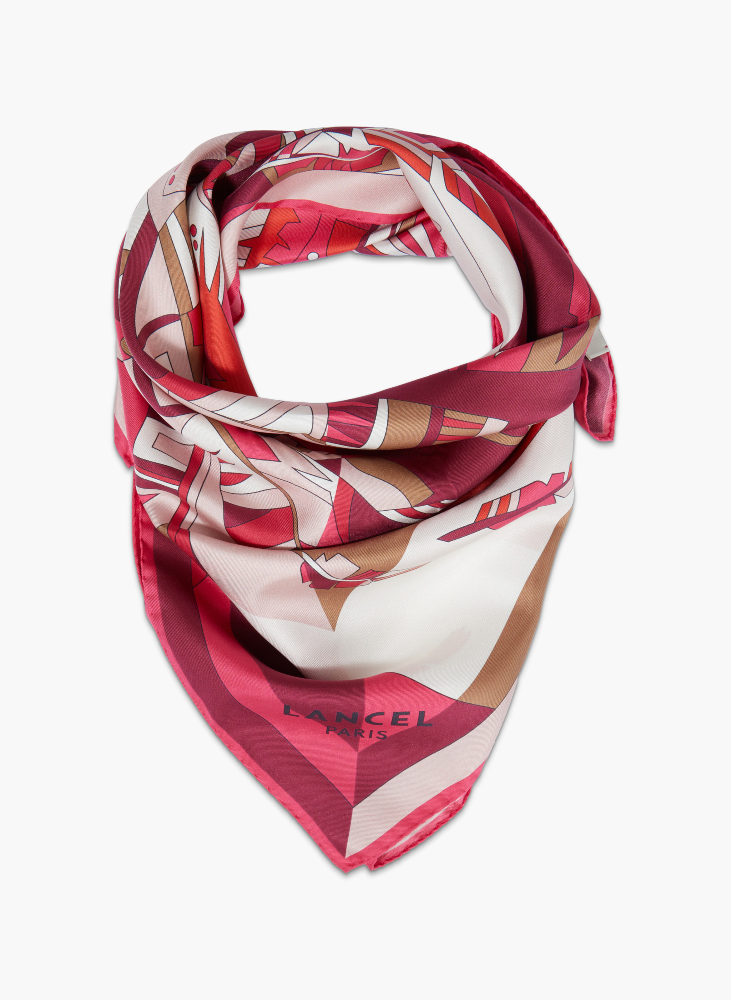 Zijden sjaal 90 met duo arabesque motief LANCEL Roze